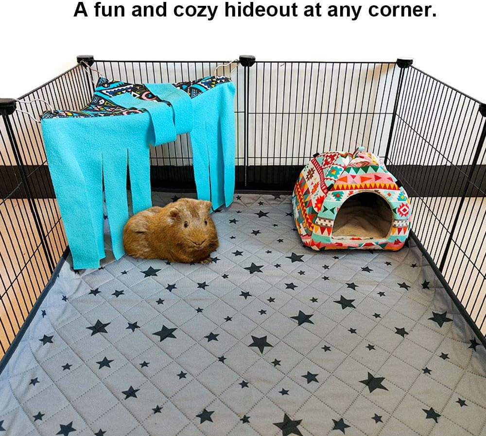 Guinea Pig Hideout Hideaway Corner Fleece Toys Cage Accessories | Reversible Sides | Soft Fleece Fabric | Come with Hooks | Guinea Pig Hammock for Small Animals | Blue, Triangle