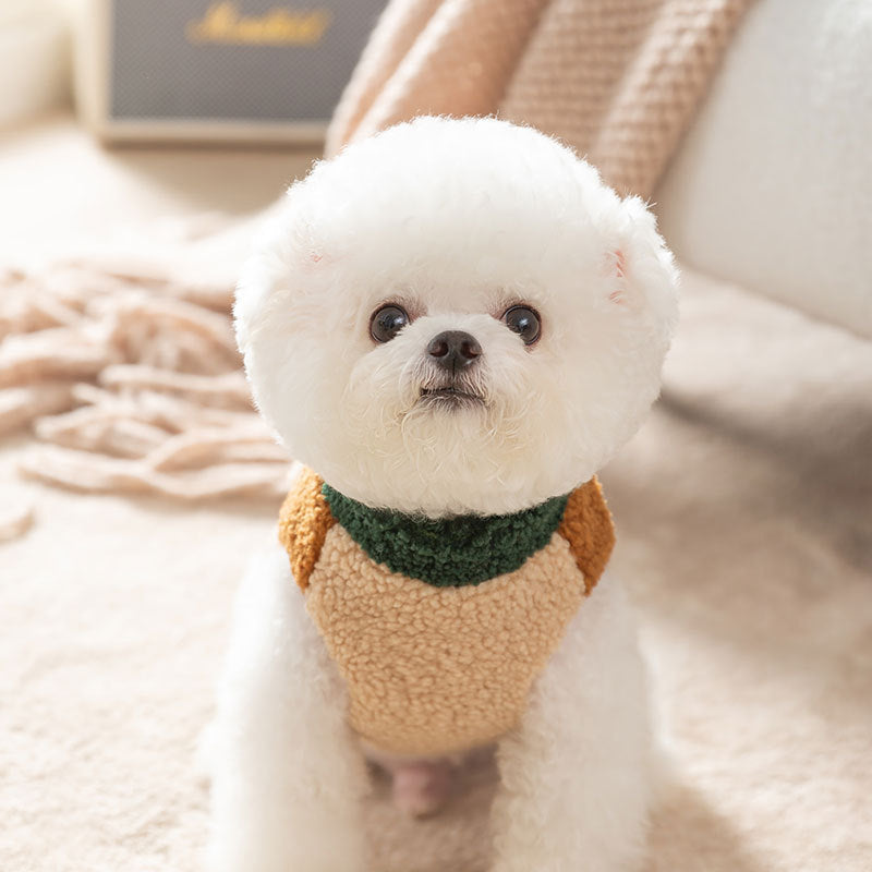 Wake Me In The Spring Squirrel Patch Pet Fleece Jacket, Color-Block Dog Coat With Leash Ring Pockets