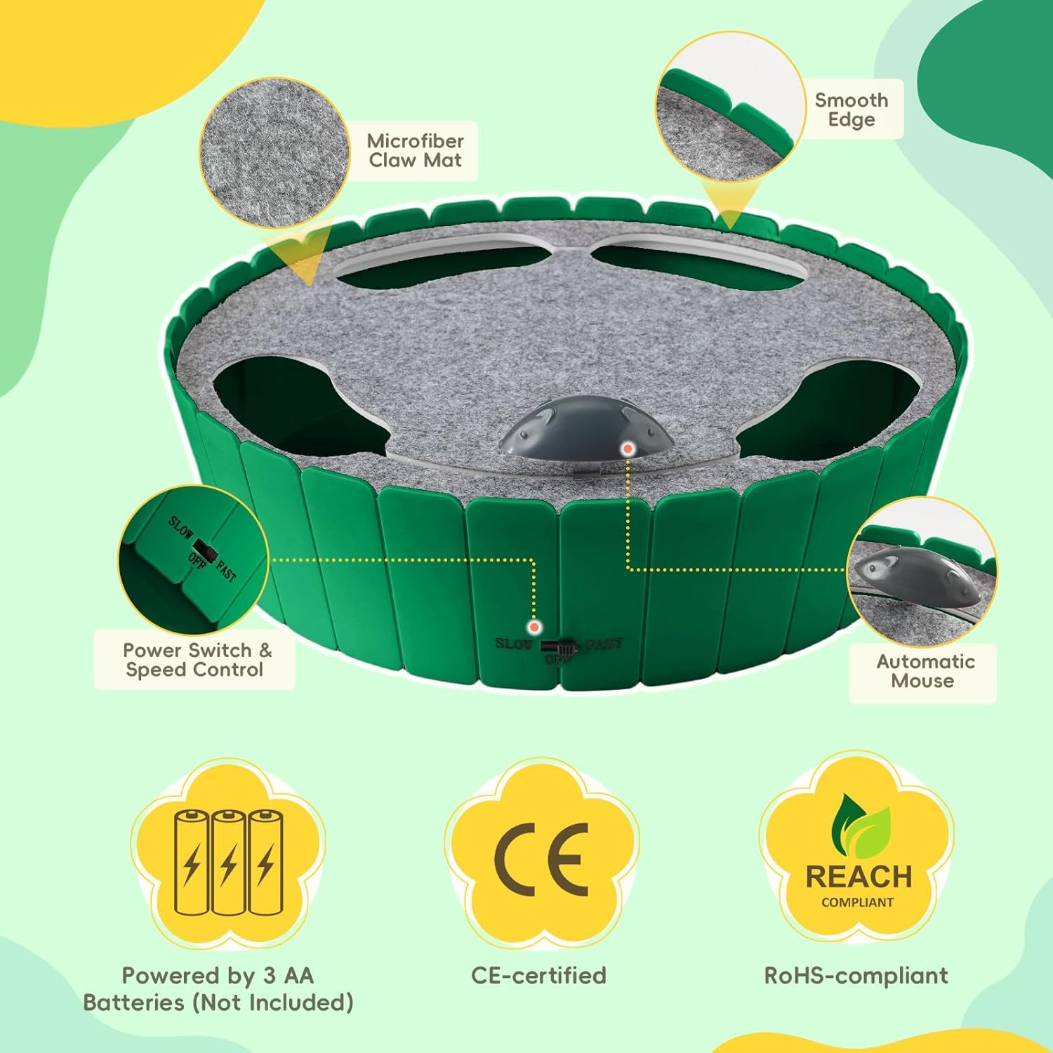 Interactive Cat Toy with Running Mouse, Automatic Track Kitten Toy | Electronic Motion Cat Toy for Indoor Cats, Pop and Play Hide Seek Cats Toys Hunting Mouse for Kitty Play Exercise, Green