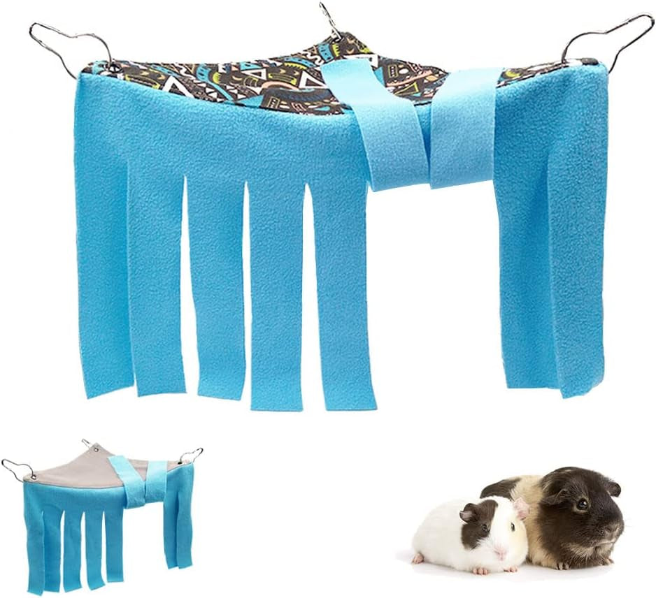 Guinea Pig Hideout Hideaway Corner Fleece Toys Cage Accessories | Reversible Sides | Soft Fleece Fabric | Come with Hooks | Guinea Pig Hammock for Small Animals | Blue, Triangle