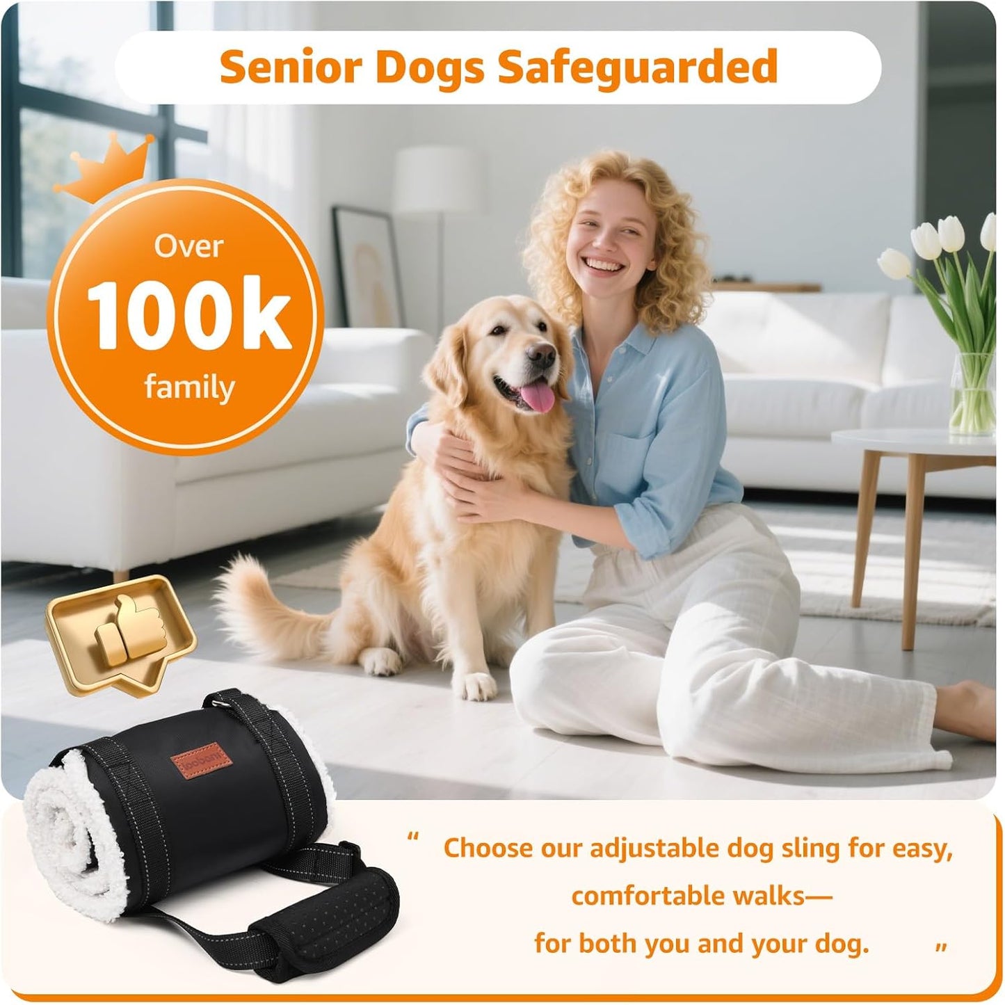 Adjustable Dog Sling for Large Dogs Hind Leg Support ACL Recovery | Walking & Stair Assistance, Senior Dog Mobility, Padded Comfort, Adjustable Fit, Lightweight Nylon, Soft Plush Lining