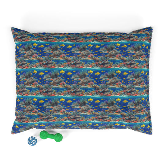 Sunlit Reef Mosaic with Golden Fish Shoals - Pet Bed Pet Zen