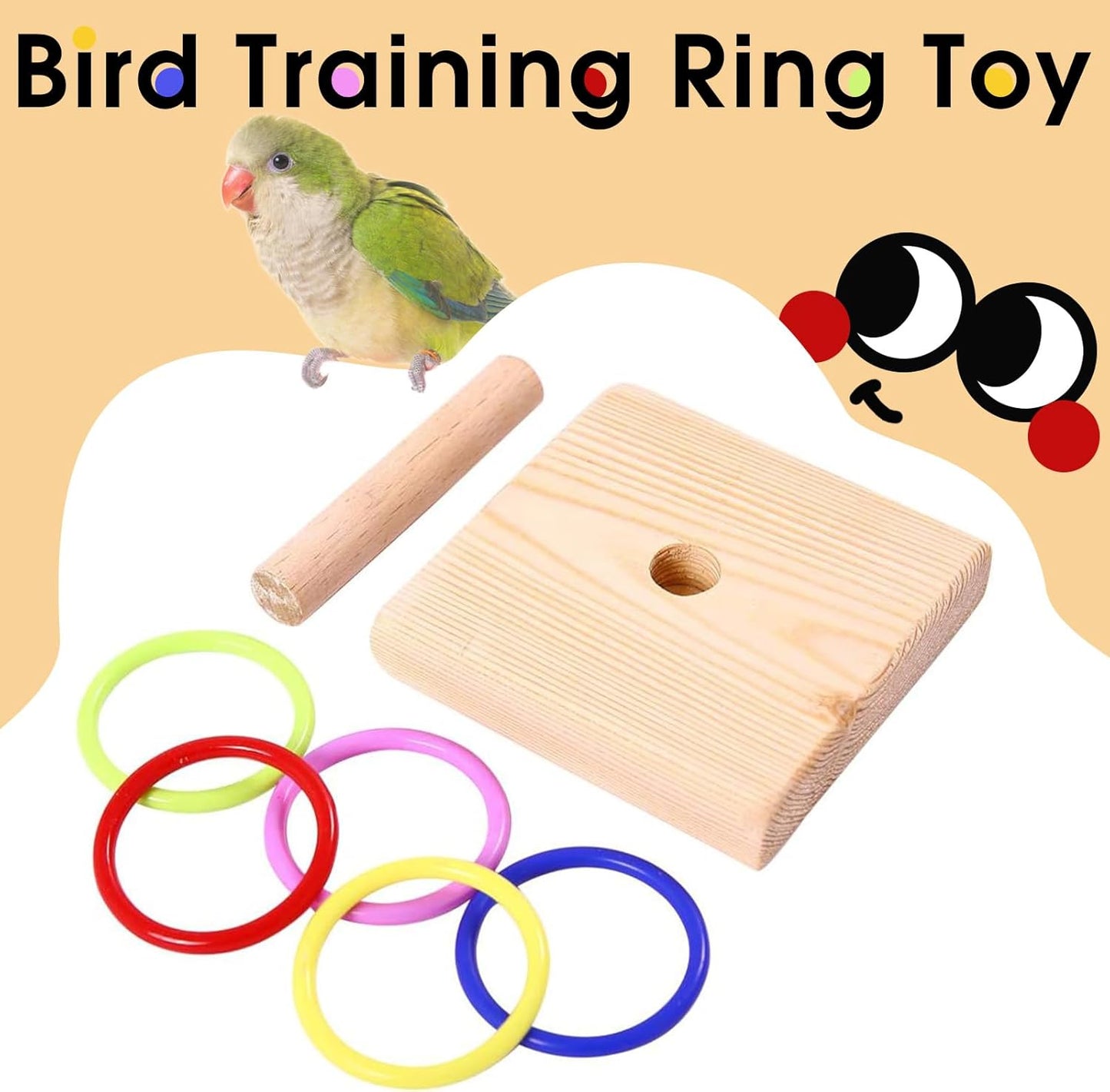 Bird Tabletop Toy, Parrot Activity & Training Trick Color Ring Toys | Budgie Natural Wood Training Gym, Sturdy Chewed Rings, Educational Stacking Playing Toy for Conure Cockatiel, Easy to Install