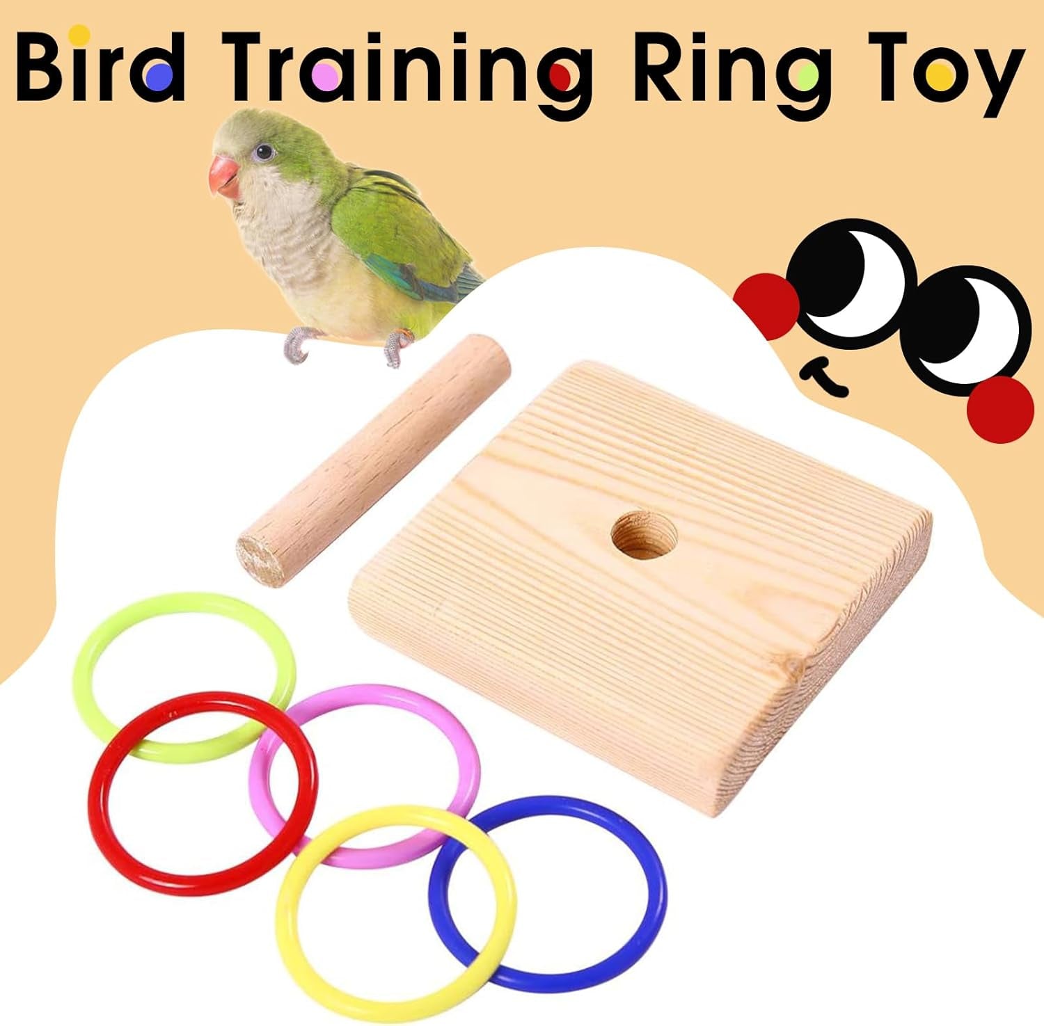 Bird Tabletop Toy, Parrot Activity & Training Trick Color Ring Toys | Budgie Natural Wood Training Gym, Sturdy Chewed Rings, Educational Stacking Playing Toy for Conure Cockatiel, Easy to Install