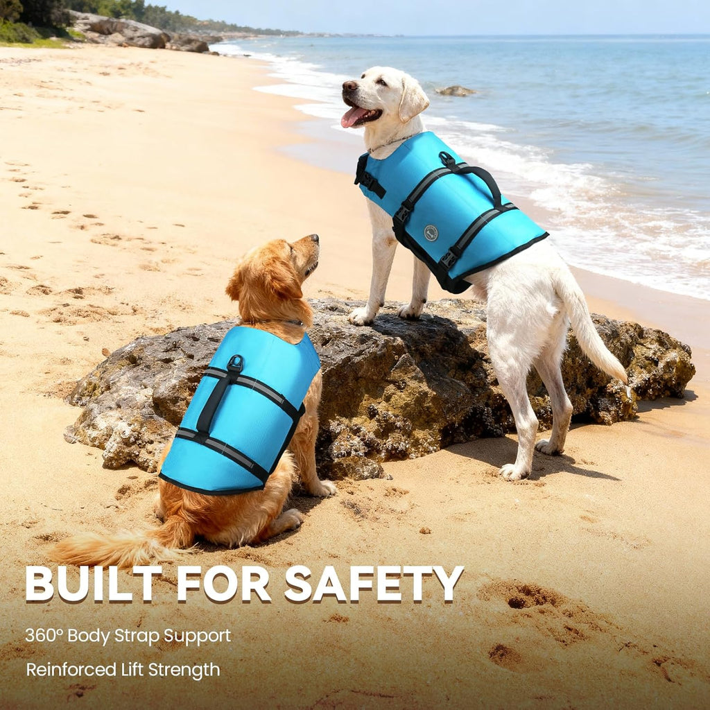 Dog Life Vest Rip Stop Dog Swim Vest, M, Blue | High Visibility Ripstop for Puppy Cat Doggy, Life Jacket with Handle & Leash Ring for Boating & Swimming