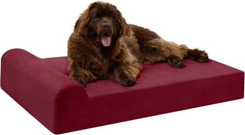 7" Pillow Top Orthopedic Dog Bed - XL Size - 52 X 36 X 7 - Burgundy - for Large and Extra Large Breed Dogs (Headrest Edition)
