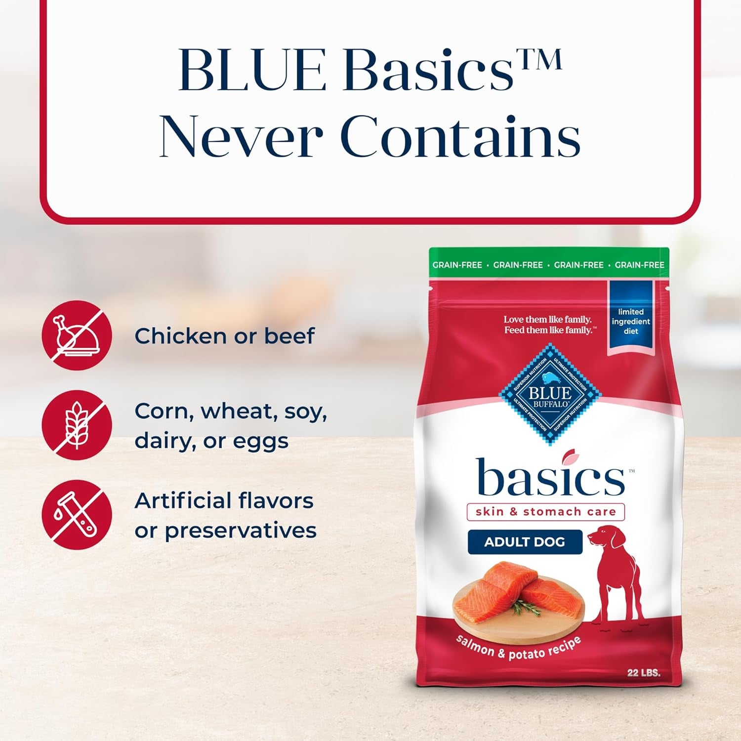 Basics Salmon Adult Grain-Free Dry Dog Food, 22 Lb | Skin & Stomach Care, Real Salmon #1 Ingredient, Limited Ingredient Diet, Antioxidant-Rich Lifesource Bits, Skin & Coat Health