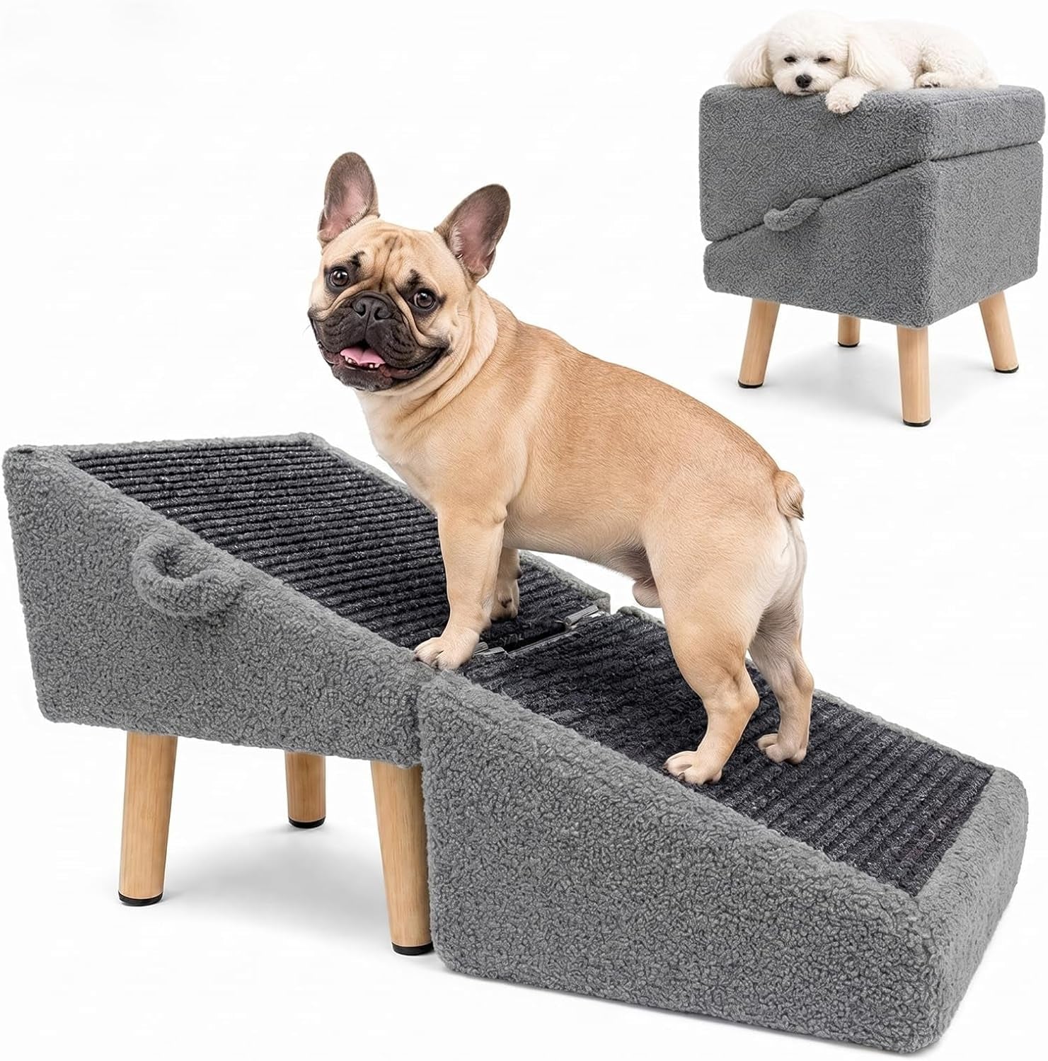 16in Dog Ramp Stairs Foldable Wooden Pet Ramp Ottoman for Couch Bed