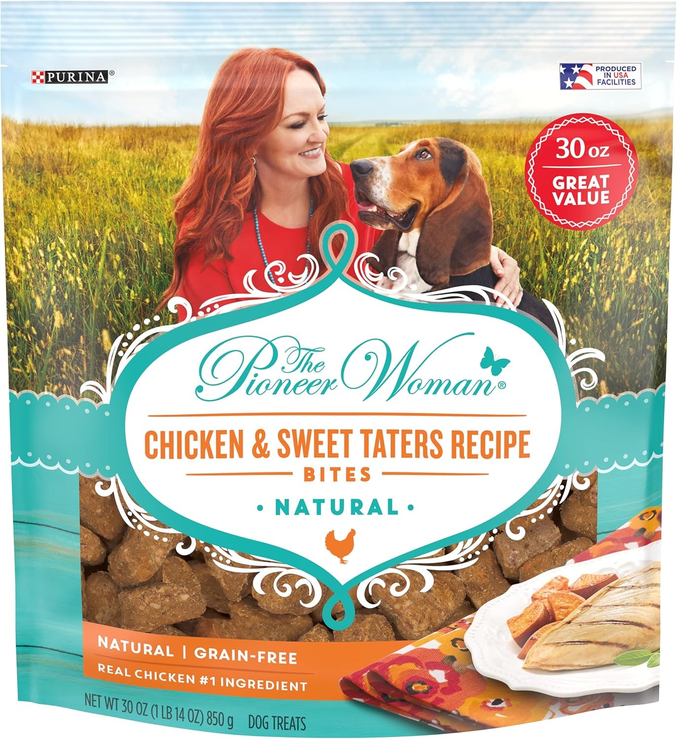 Natural, Grain Free Soft Dog Treats, Chicken & Sweet Taters Recipe Bites - 30 Oz. Pouch