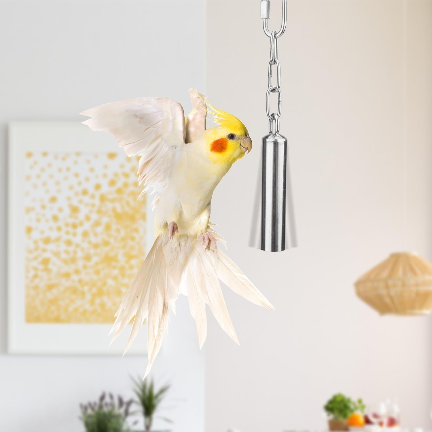 Stainless Steel Bell Bird Toys Durable Hanging Chew Toy for Cage | Rustproof, Heavy Duty, Safe Smooth Edges, Easy-Hanging, for Macaw/African Grey/Cockatoo/Parakeet/Cockatiel, 1 Pack, 7.5'', S