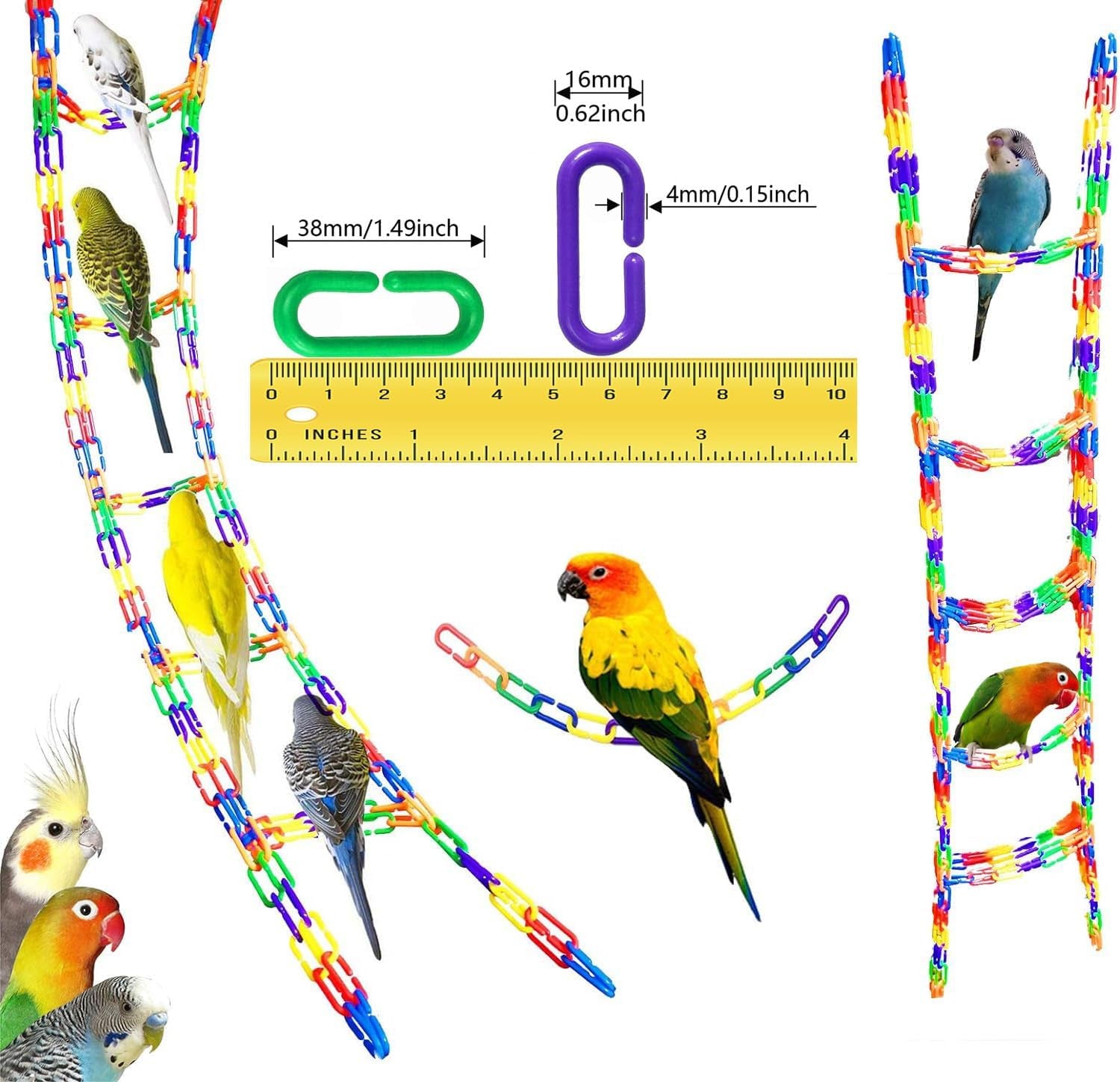 200Pcs Rainbow C-Clips Plastic Chain Links for Birds & Small Pets | Non-Toxic Safe & Durable. Chew-Resistant for Indoor/Outdoor. C-Clip Snaps Together Easily. Plastic Chain Toy for Small Pets