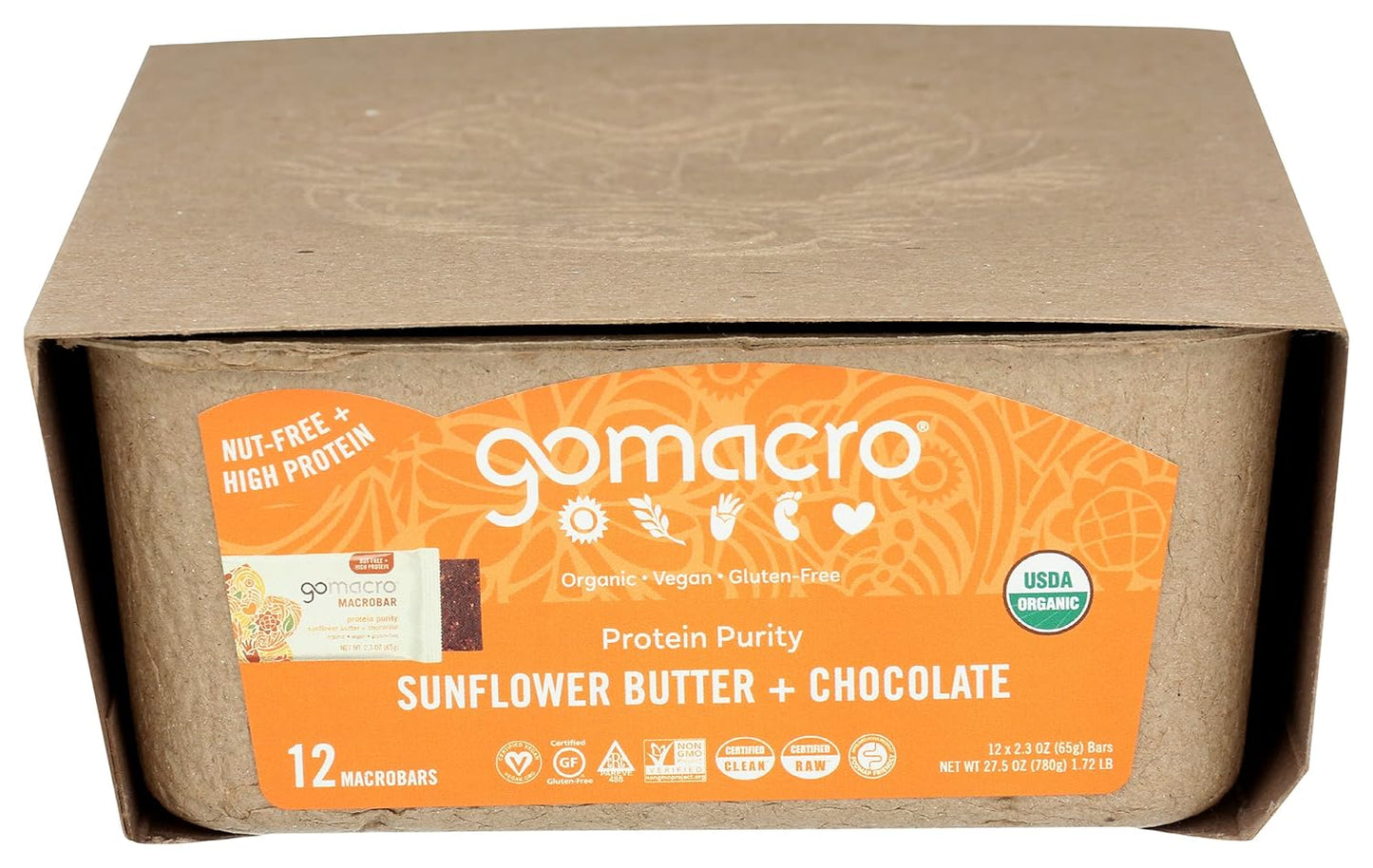 , Bar Protein Purity Sunflower Butter Chocolate Organic, 12 Count, 2.3 Ounce