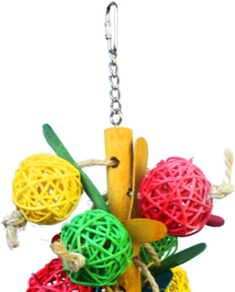 Hy Pet Parrot Chewing Swing Toys with Rattan Ball String Hanging Rope Bells for Macaw African Greys Budgies(2 Design) (B)
