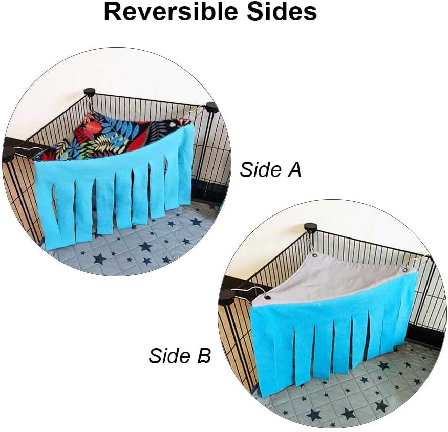 Guinea Pig Hideout Hideaway Corner Fleece Toys Cage Accessories | Reversible Sides | Soft Fleece Fabric | Come with Hooks | Guinea Pig Hammock for Small Animals | Black Leaves, Triangle