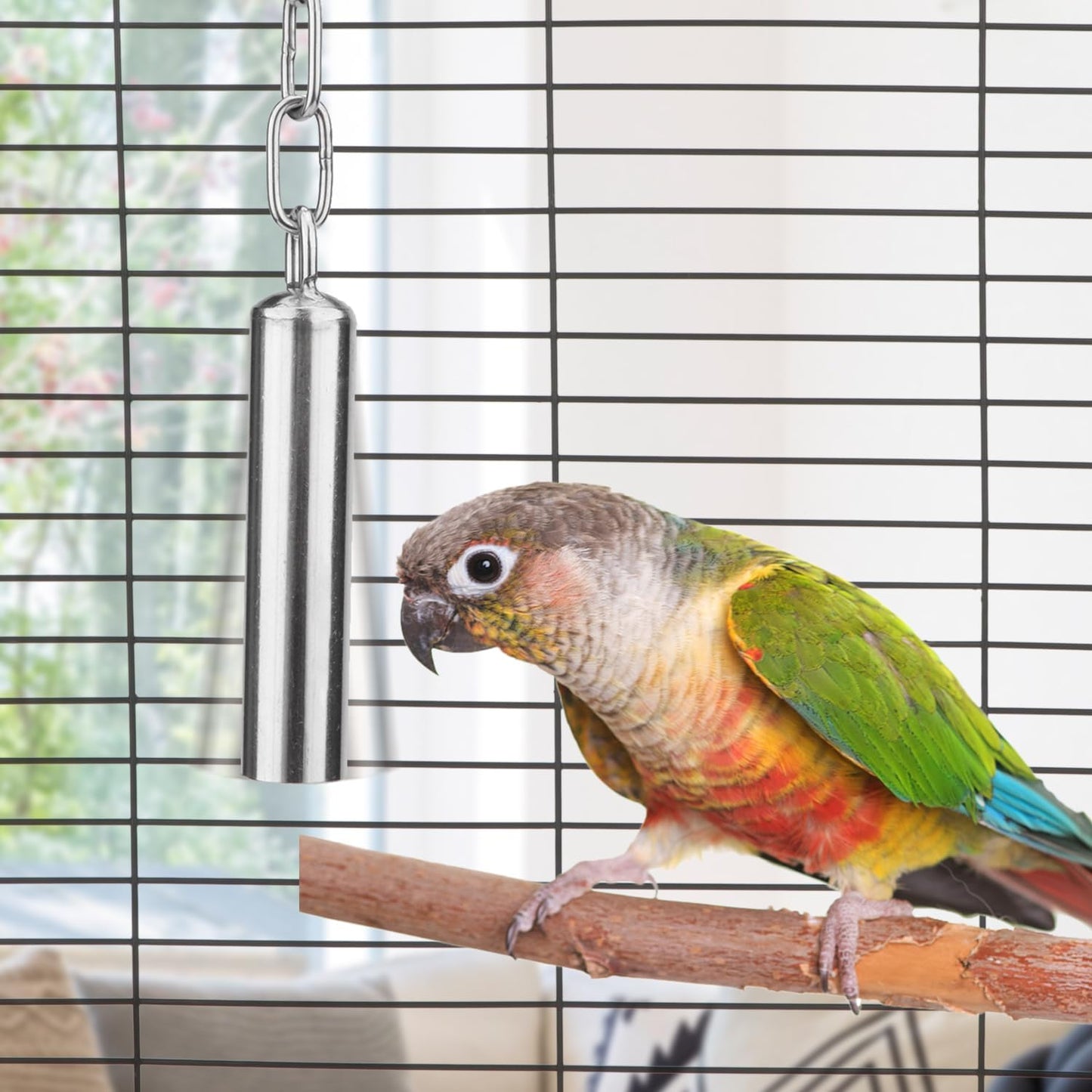 Stainless Steel Bell Bird Toys Durable Hanging Chew Toy for Cage | Rustproof, Heavy Duty, Safe Smooth Edges, Easy-Hanging, for Macaw/African Grey/Cockatoo/Parakeet/Cockatiel, 1 Pack, 7.5'', S