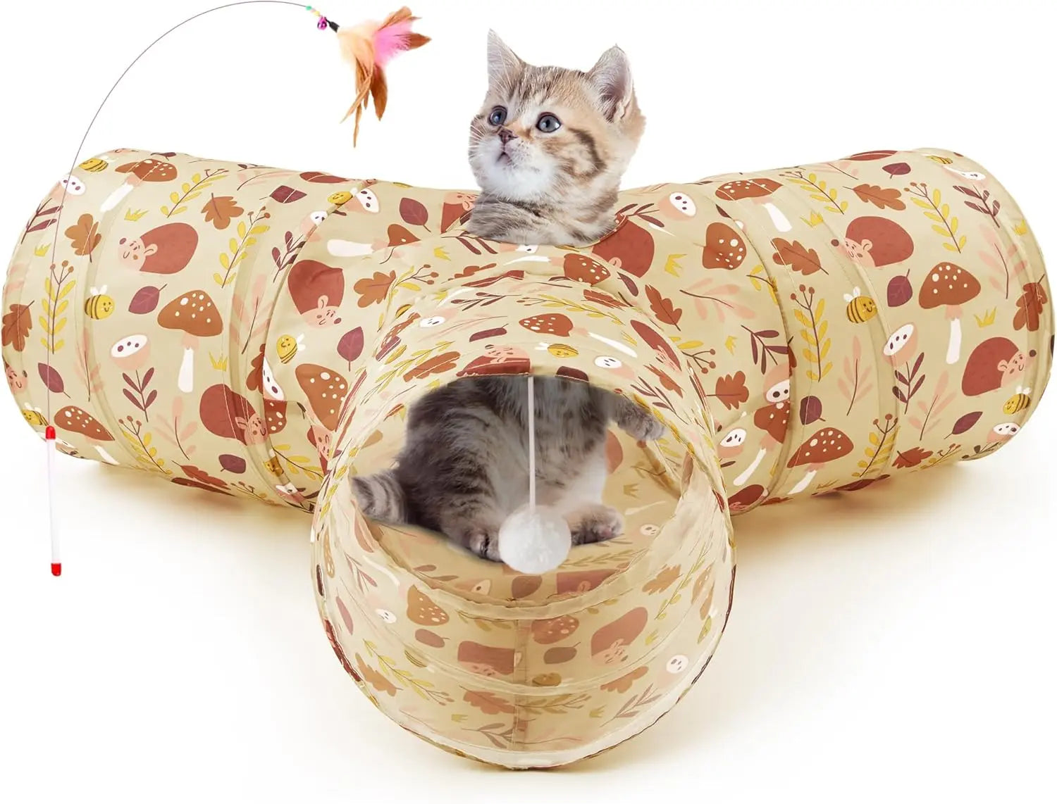 3-Way Collapsible Tunnel Cat Toy with Ball & Peek Hole for Indoor Cats & Kittens