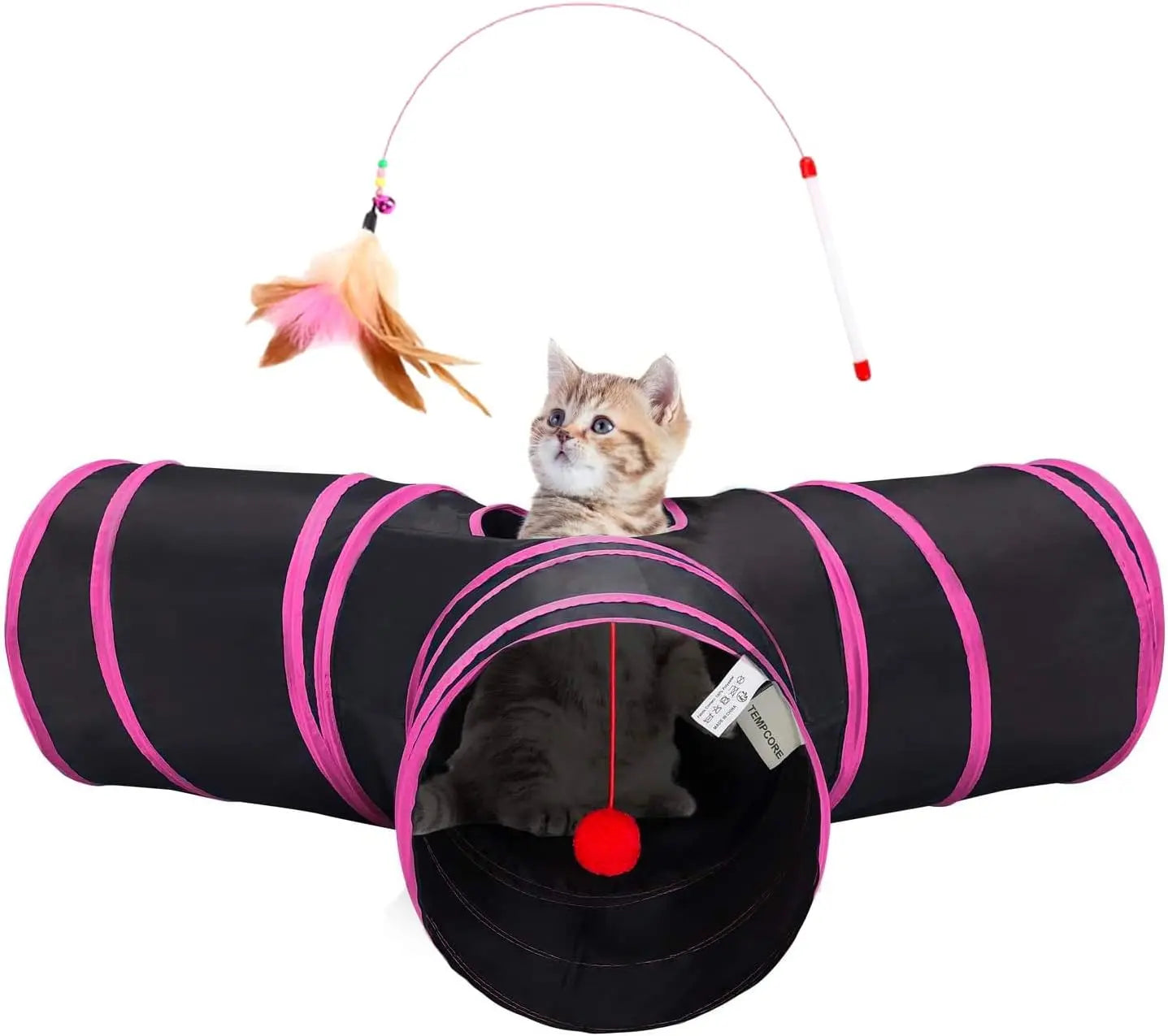 3-Way Collapsible Tunnel Cat Toy with Ball & Peek Hole for Indoor Cats & Kittens