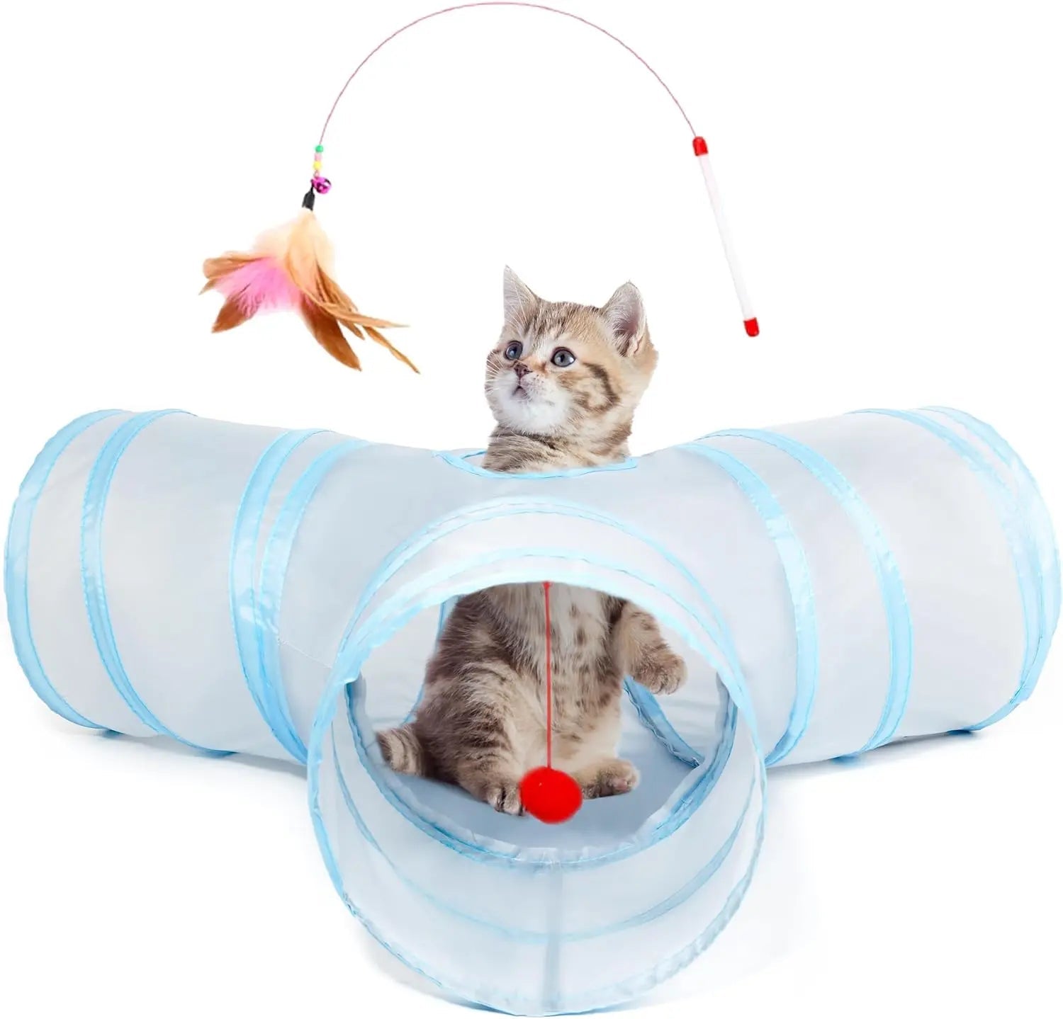 3-Way Collapsible Tunnel Cat Toy with Ball & Peek Hole for Indoor Cats & Kittens