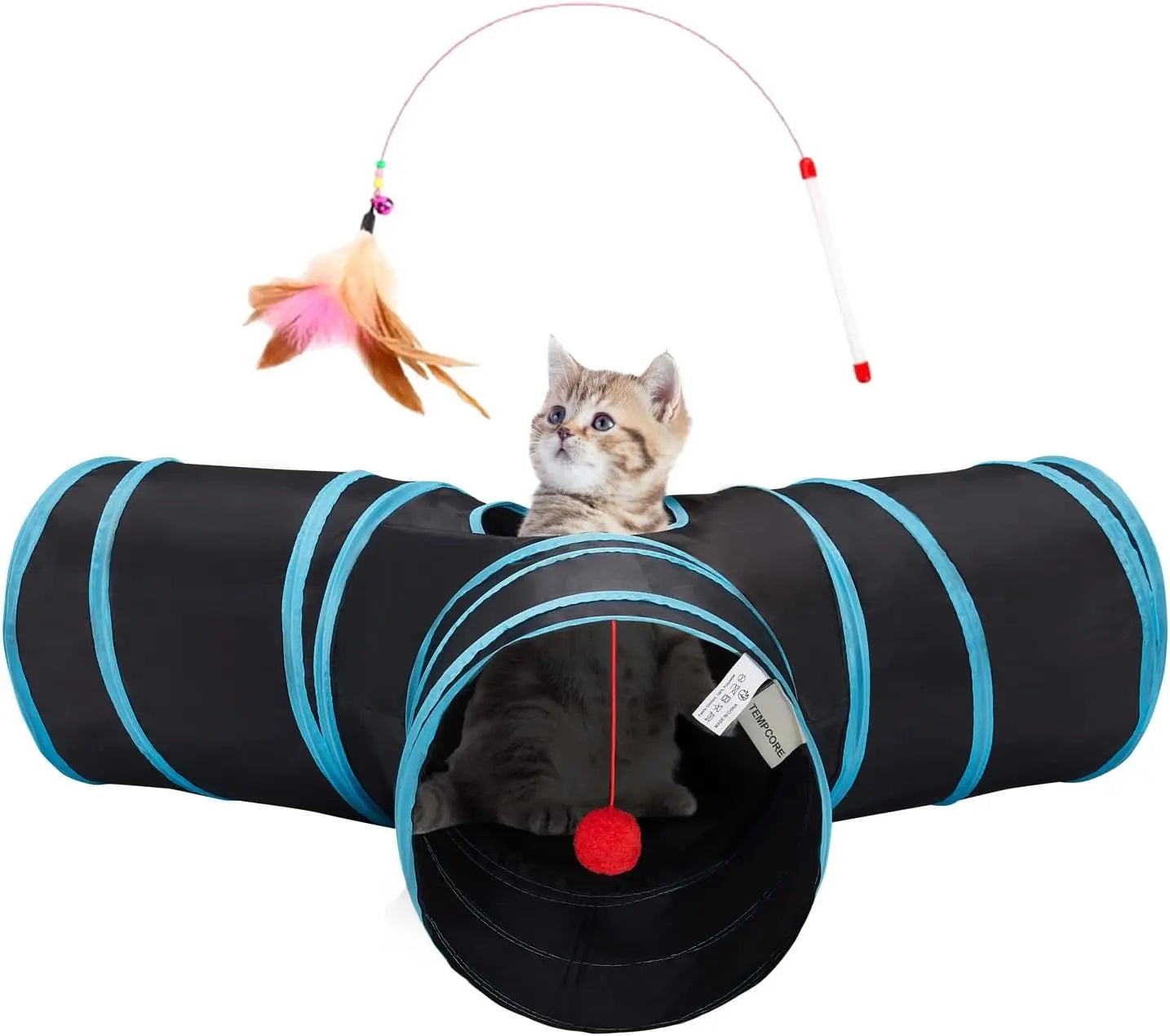 3-Way Collapsible Tunnel Cat Toy with Ball & Peek Hole for Indoor Cats & Kittens