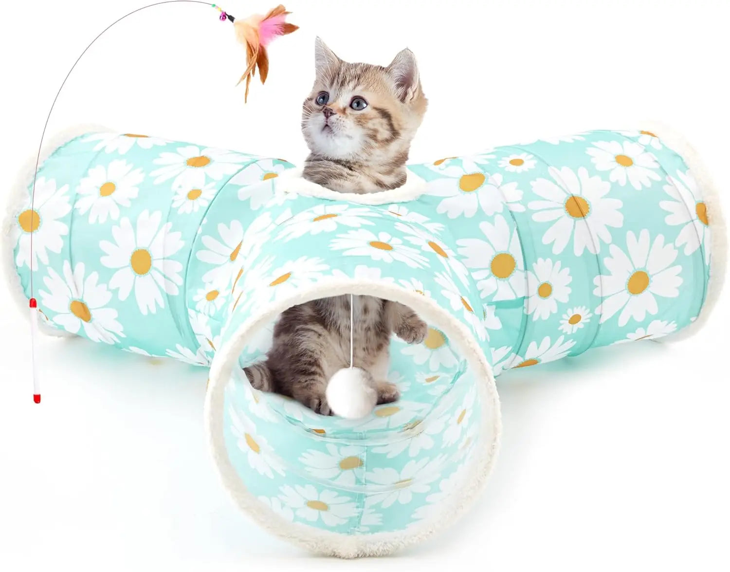 3-Way Collapsible Tunnel Cat Toy with Ball & Peek Hole for Indoor Cats & Kittens