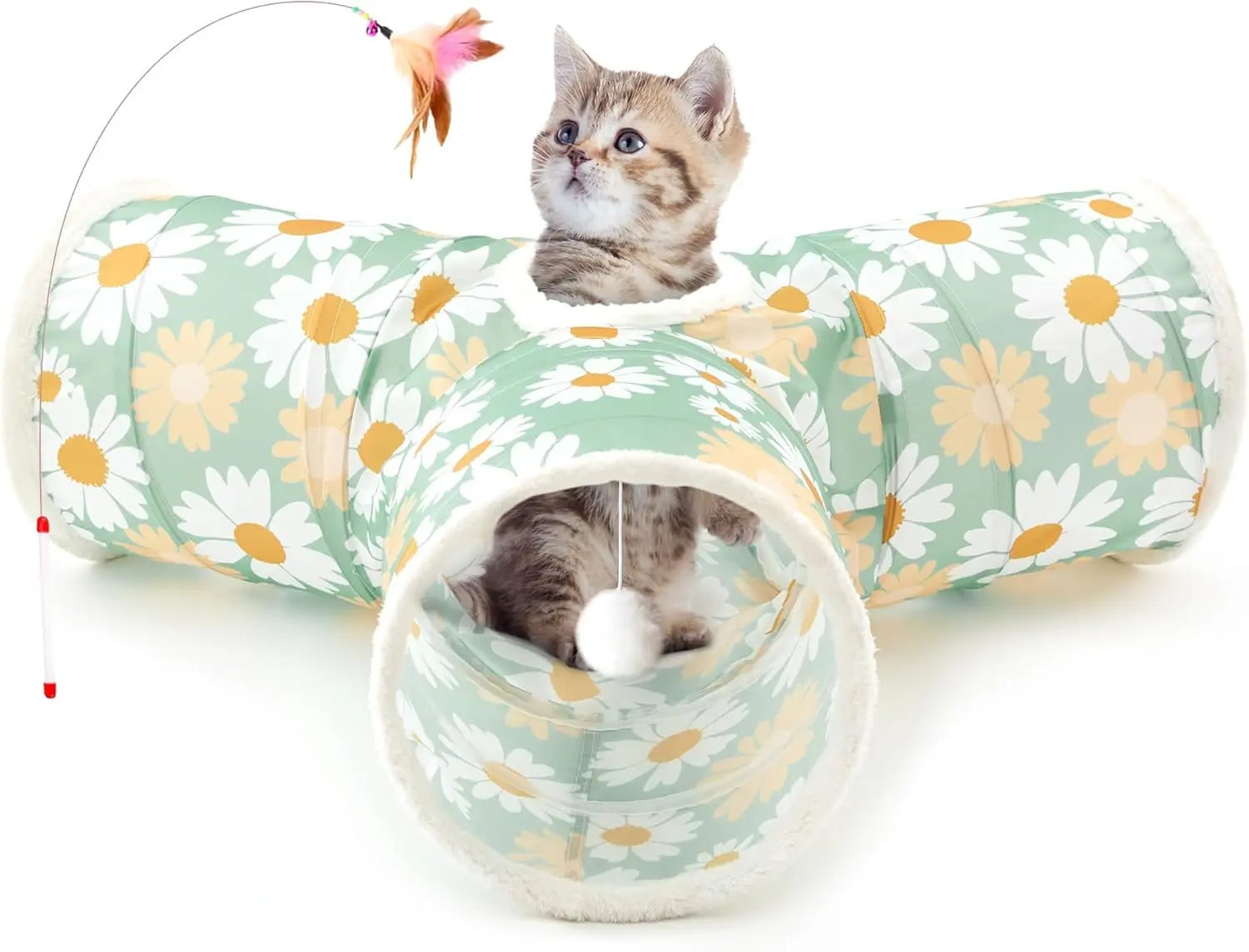 3-Way Collapsible Tunnel Cat Toy with Ball & Peek Hole for Indoor Cats & Kittens