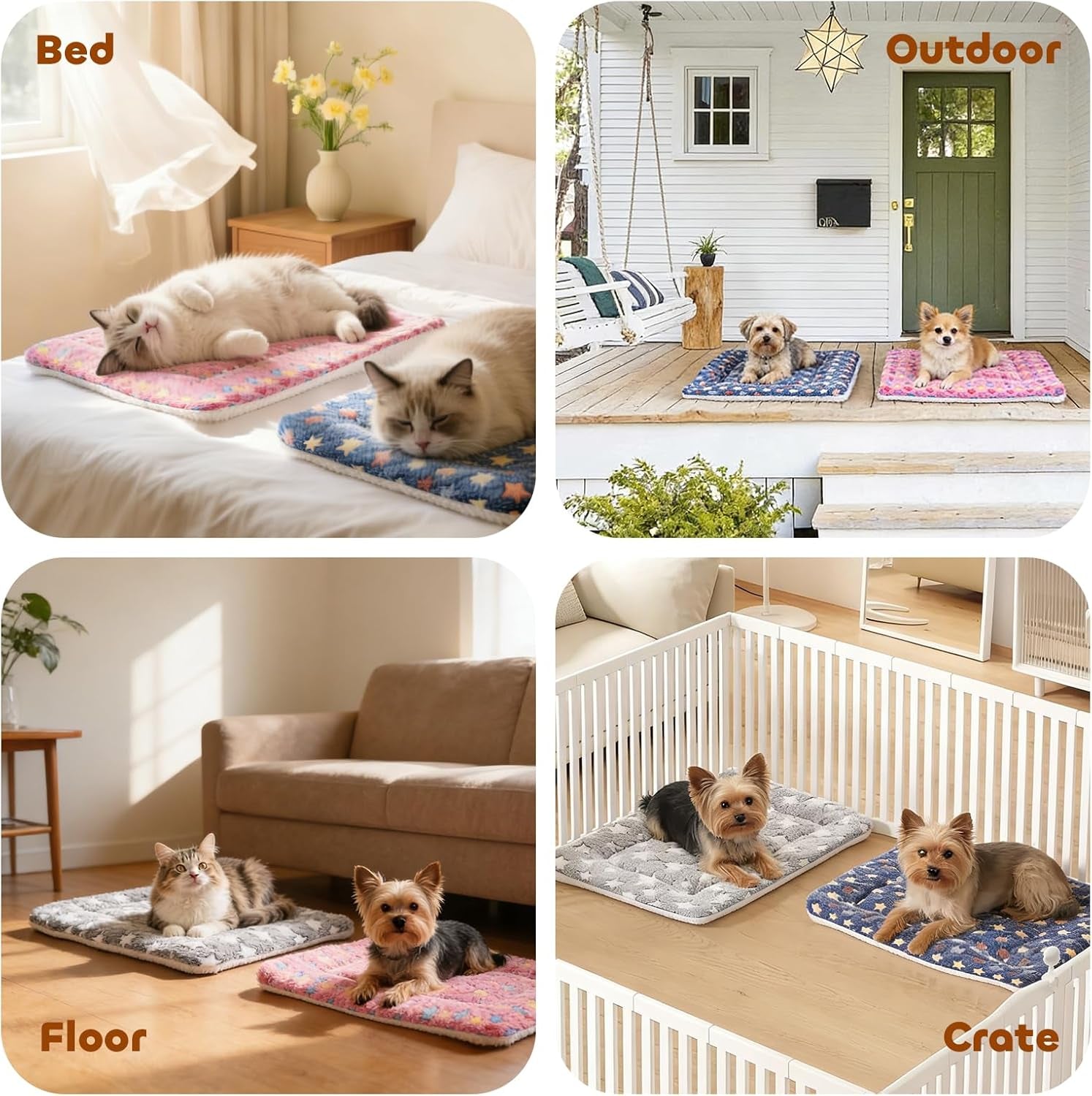 Dog Crate Pad Bed Ultra Soft Pet Mat Star Print Blue 23 X 18 Inch | Washable Crate Mat for Small Medium Large Dogs, Reversible Fleece Dog Crate Kennel Mat Flat Cat Bed Liner
