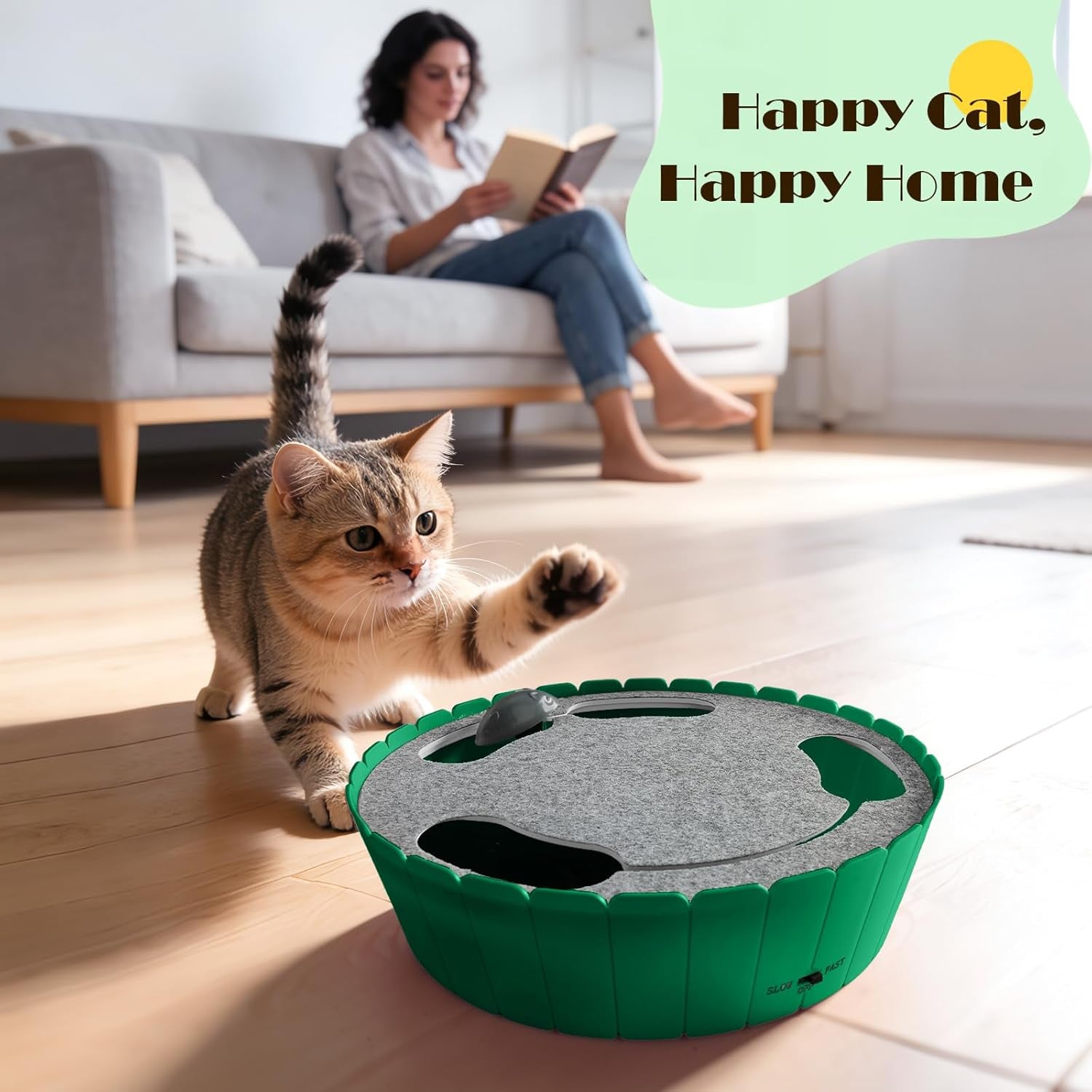 Interactive Cat Toy with Running Mouse, Automatic Track Kitten Toy | Electronic Motion Cat Toy for Indoor Cats, Pop and Play Hide Seek Cats Toys Hunting Mouse for Kitty Play Exercise, Green
