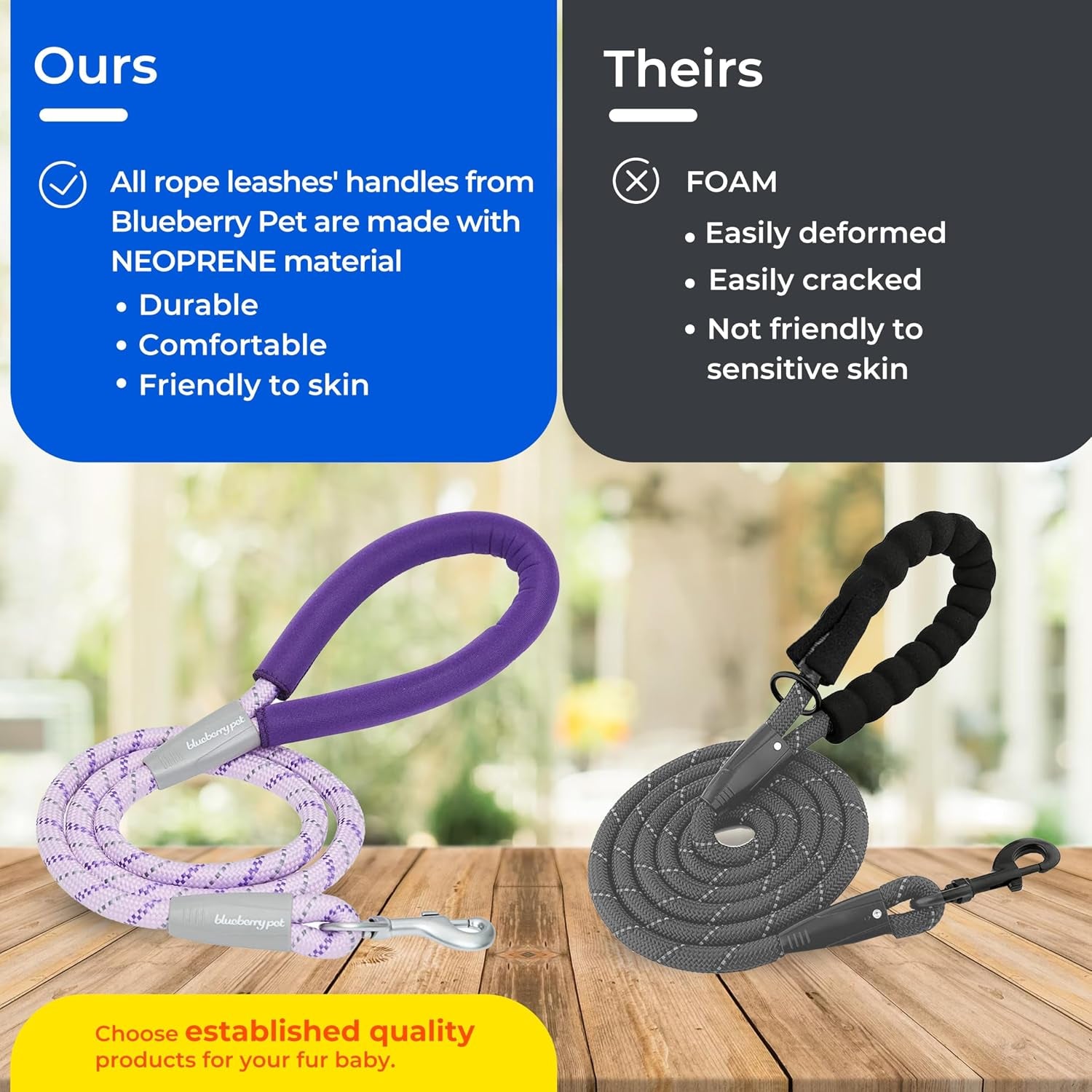 Essentials Dog Leash, Puppy Essentials, Strong Rope Dog Leashes for Large Dogs Heavy Duty, 4Ft, Comfortable Neoprene Handle, French Pink, Eco-Friendly, Water & Dirt Resistant