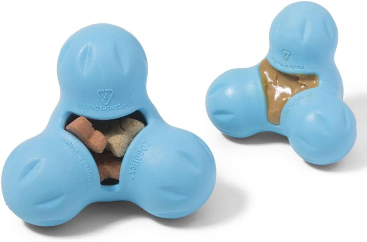 Zogoflex Tux Treat Dispensing Dog Chew Toy – Interactive Chewing Toy for Dogs – Dog Games for Aggressive Chewers, Fetch, Catch – Holds Kibble, Treats, Small 4", Aqua Blue
