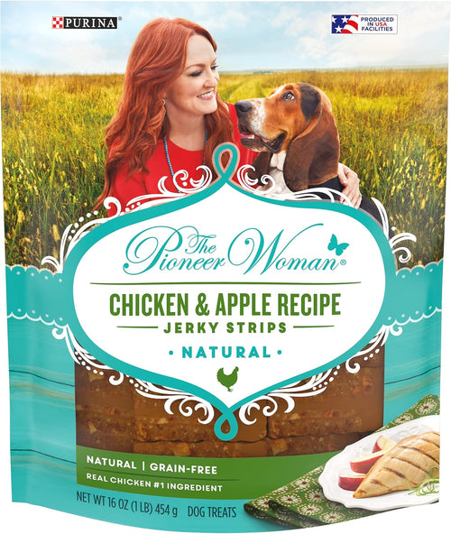 Natural Jerky Grain Free Dog Treats, Chicken & Apple Recipe Jerky Strips - 16 Oz. Pouch