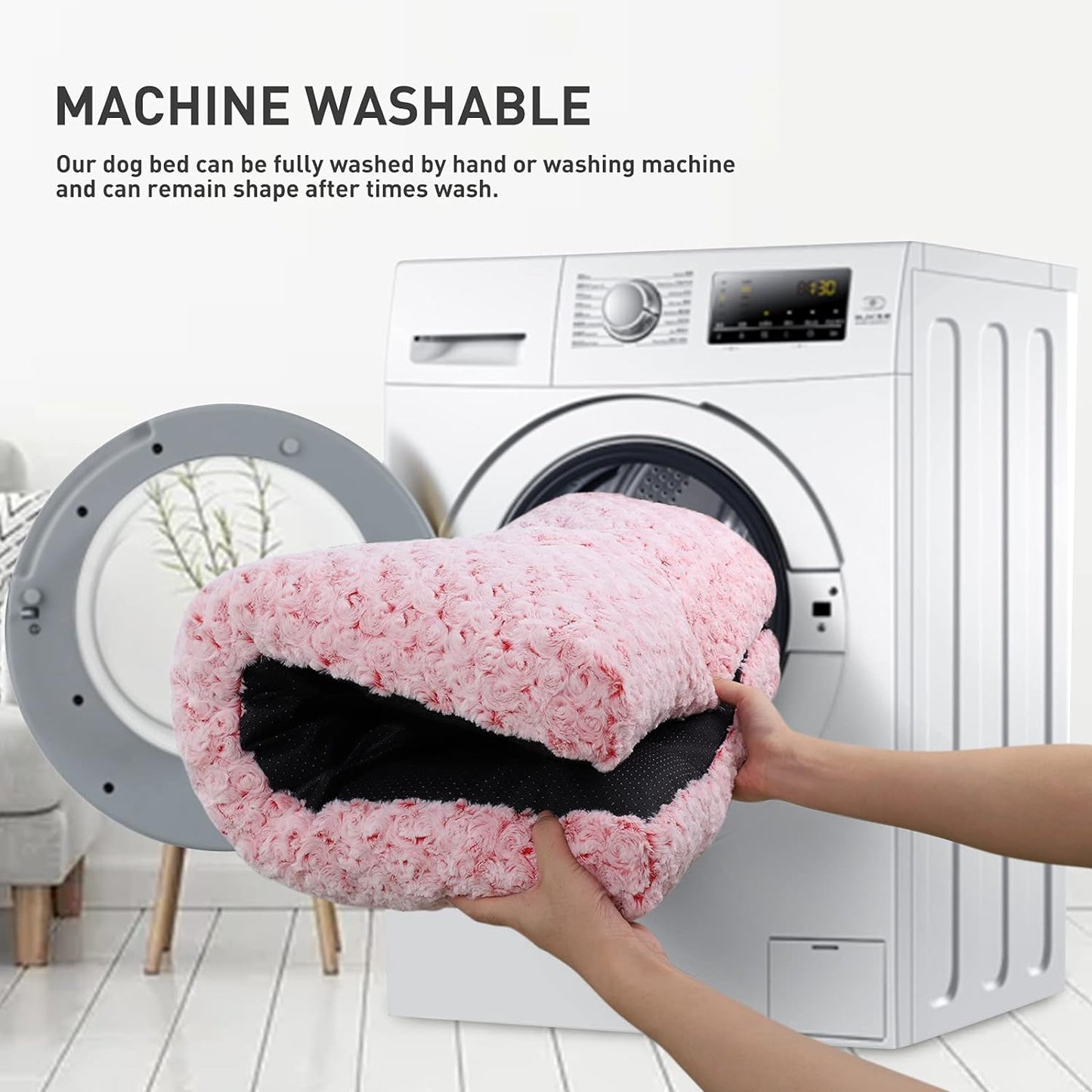 Washable Dog Bed Medium Size Dog Crate Bed Plush Pet Mat 29"X21" Pink | Deluxe Plush Comfy Kennel Pad, Anti-Slip Bottom,Deep Sleeping Mat for Medium Dogs,Machine Washable for Easy Cleaning