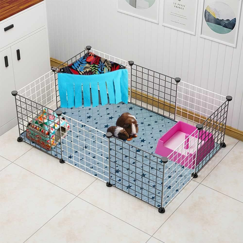 Guinea Pig Hideout Hideaway Corner Fleece Toys Cage Accessories | Reversible Sides | Soft Fleece Fabric | Come with Hooks | Guinea Pig Hammock for Small Animals | Black Leaves, Triangle