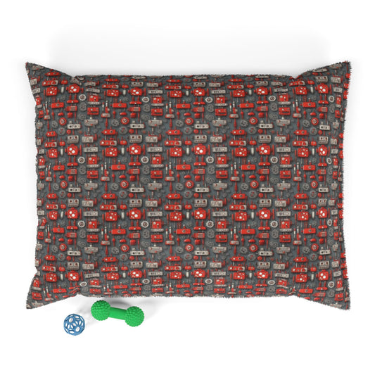 Crimson Cogs and Circuitry Pattern - Pet Bed Pet Zen