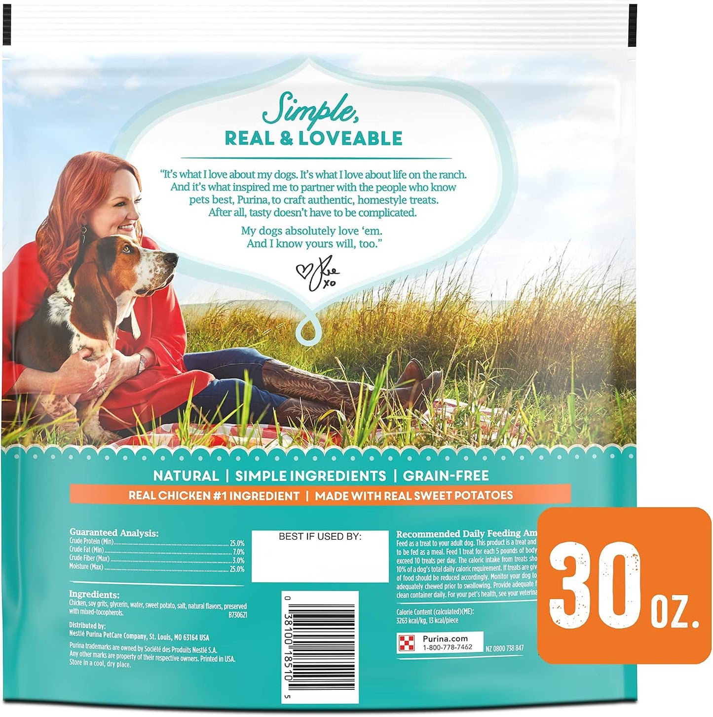 Natural, Grain Free Soft Dog Treats, Chicken & Sweet Taters Recipe Bites - 30 Oz. Pouch