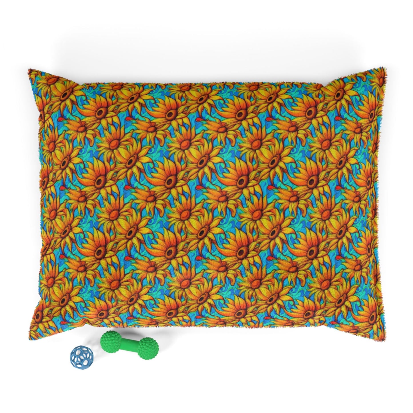 Sunflower Kaleidoscope on Turquoise Waves - Pet Bed Pet Zen