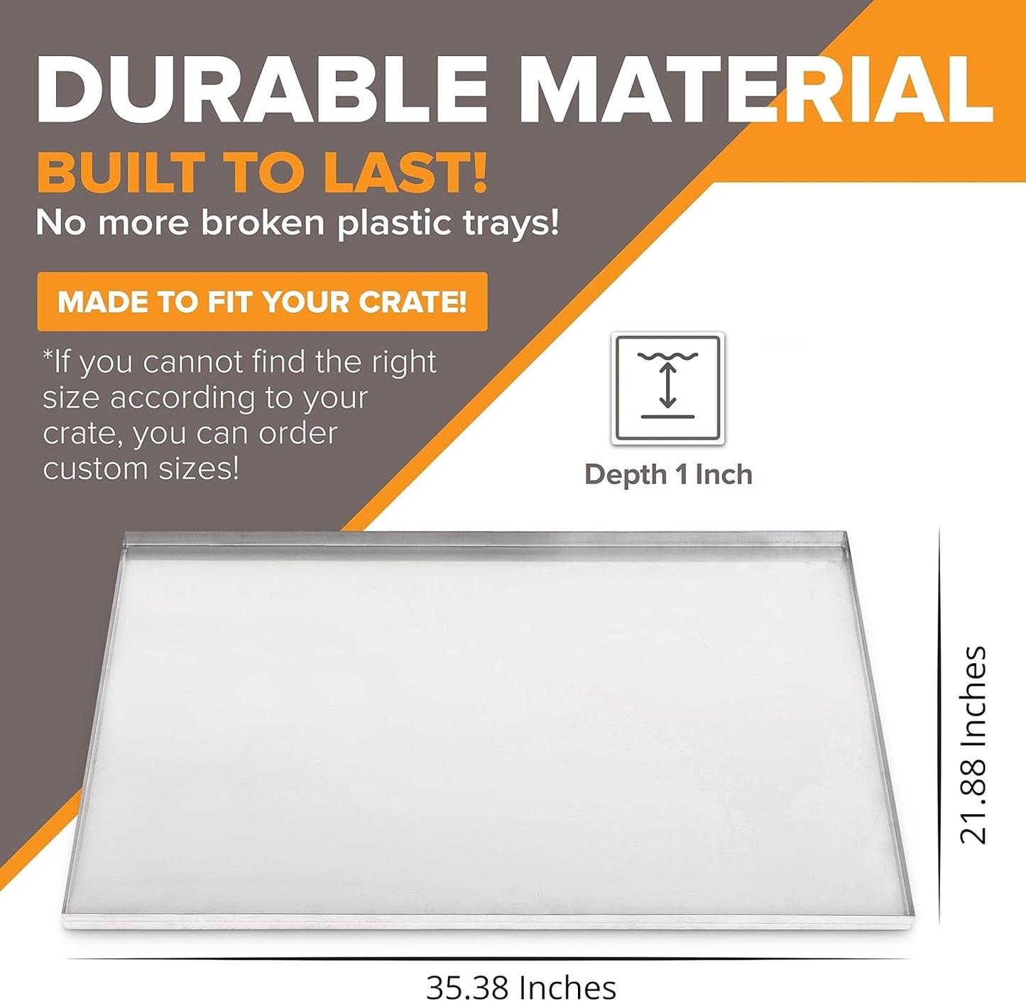Metal Dog Crate & Kennel Replacement Tray/Pan, Galvanized, 35.4X21.9 in | Chew-Proof, Crack-Proof, Rust-Resistant. Fits Most Standard 36 in Crates.