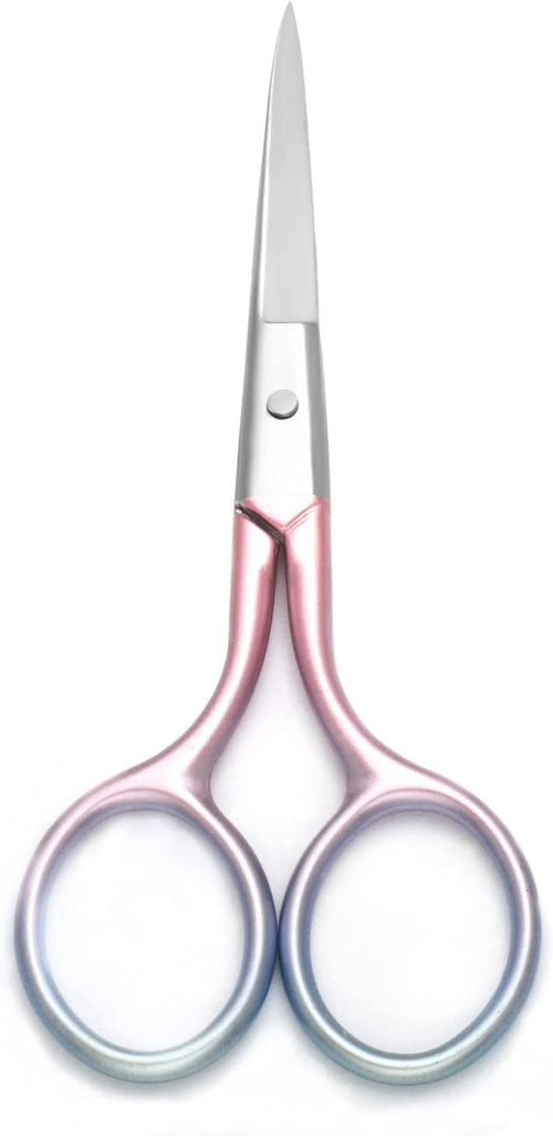 Multicolor Professional Grooming Scissors for Facial Hair Removal | Personal Care Ear Nose Eyebrow Trimming Stainless Steel Fine Straight Tip Scissors 3.9 Inch (Pink)