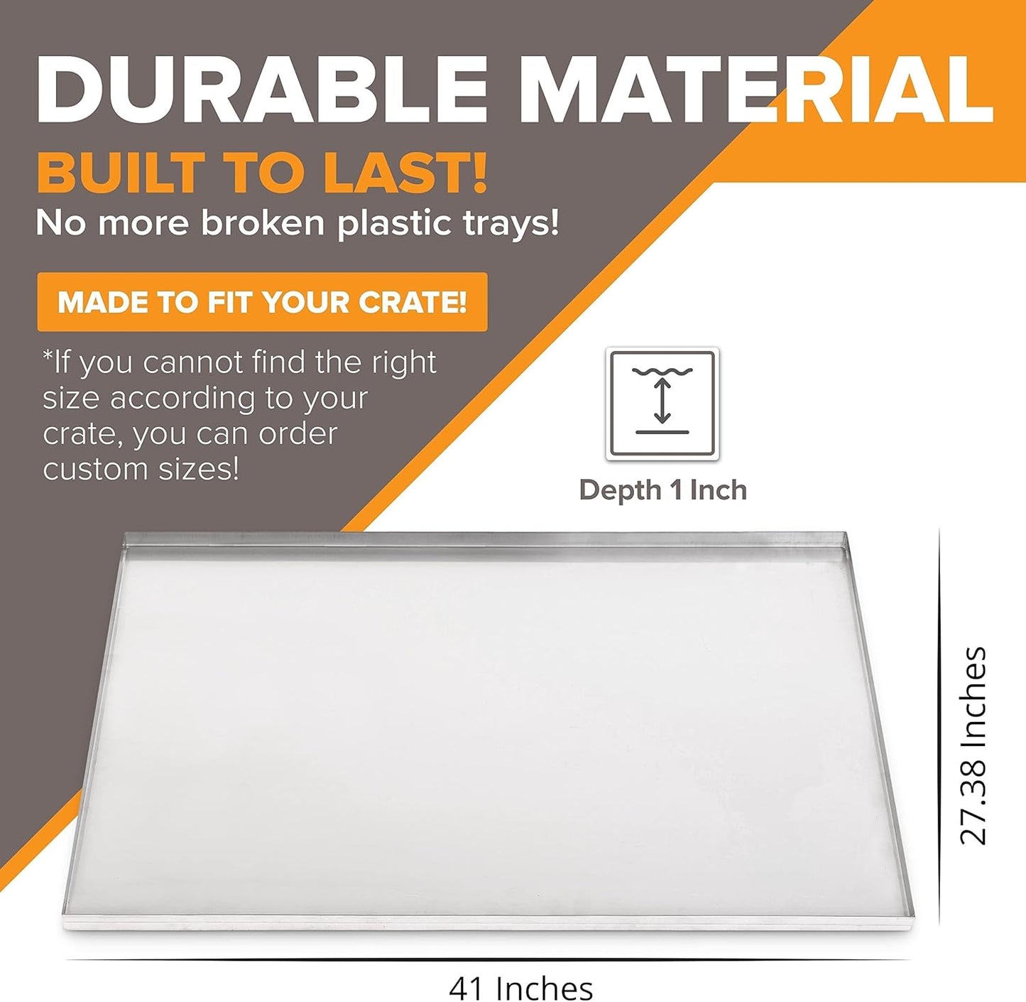 Metal Dog Crate & Kennel Replacement Tray/Pan, Galvanized, 41.0X27.4 in | Chew-Proof, Crack-Proof, Rust-Resistant. Fits Most Standard 42 in Crates.