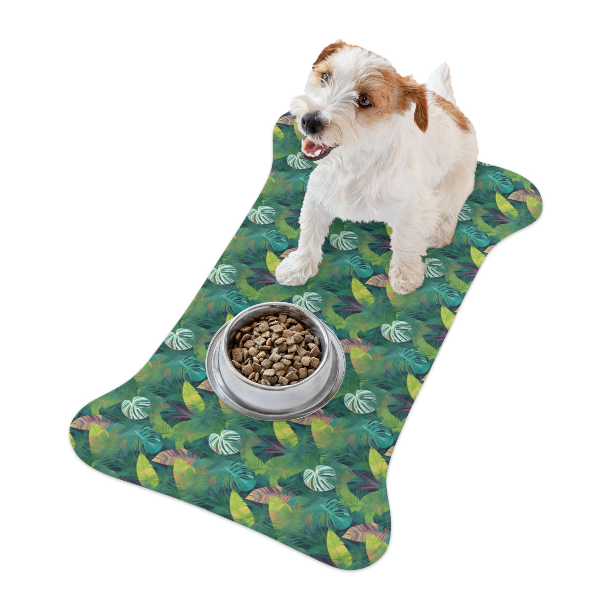 Emerald Canopy Pattern of Tropical Leaves - Pet Feeding Mat Pet Ze