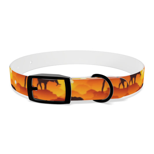 Savanna Sunset Tapestry: Elephants and Acacias in Endless Horizon - Pet Collar Pet Zen