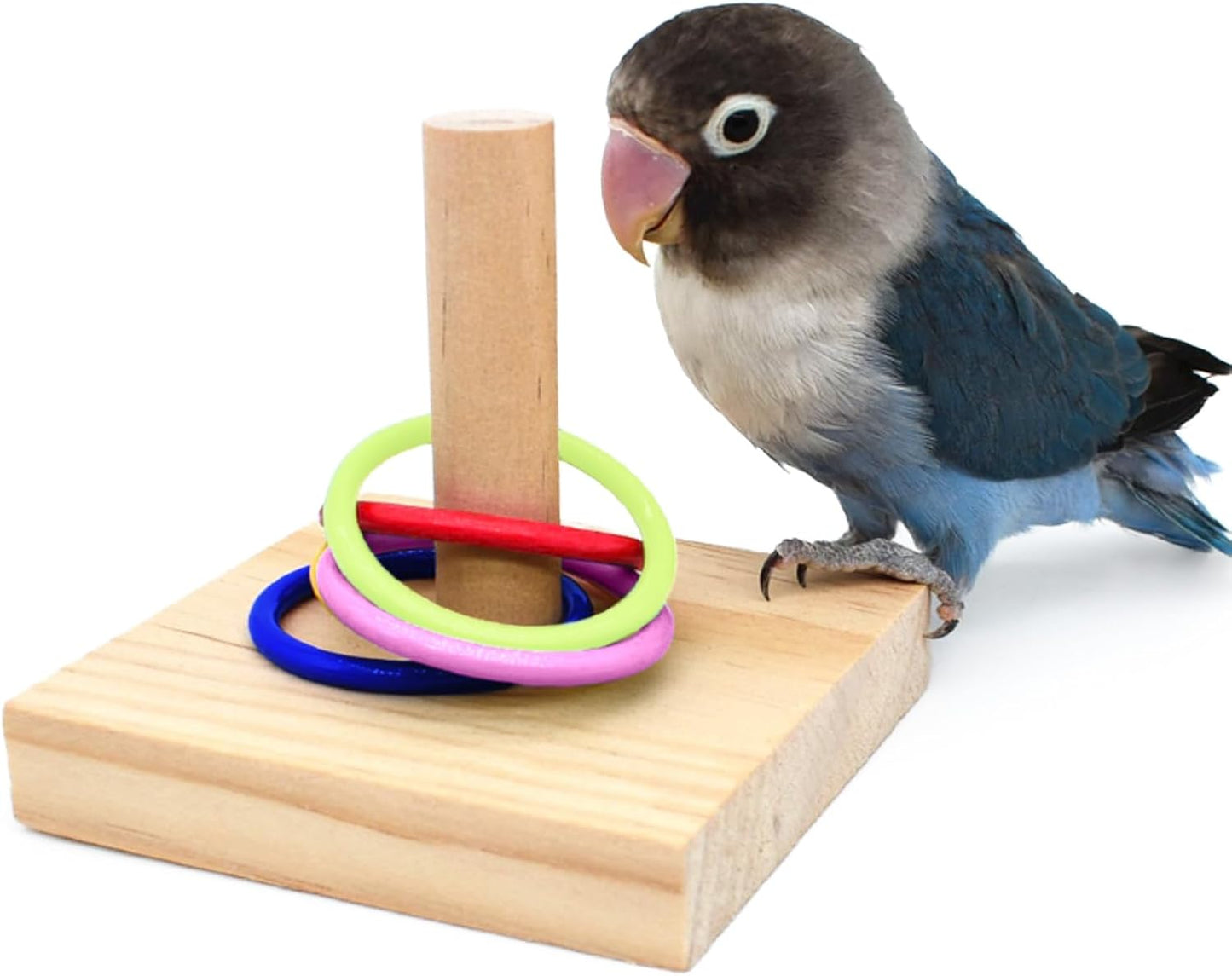 Bird Tabletop Toy, Parrot Activity & Training Trick Color Ring Toys | Budgie Natural Wood Training Gym, Sturdy Chewed Rings, Educational Stacking Playing Toy for Conure Cockatiel, Easy to Install