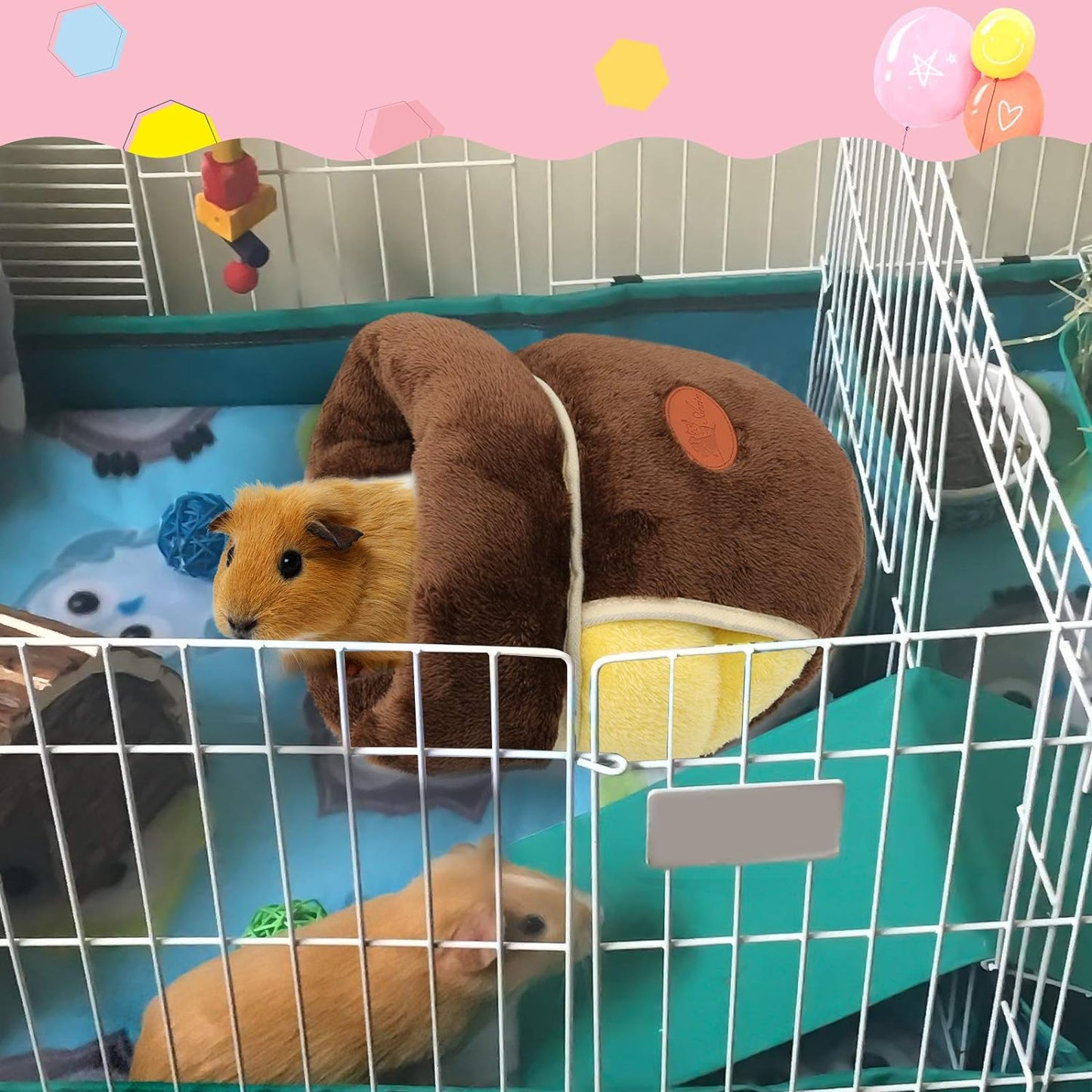 Guinea Pig Bed Cuddle Cave, Warm Fleece Hideout, Brown | Guinea Pig Cuddle Cave Cozy House, Portable Guinea Pig Hideout, Soft Coral Fleece, Washable Cushion