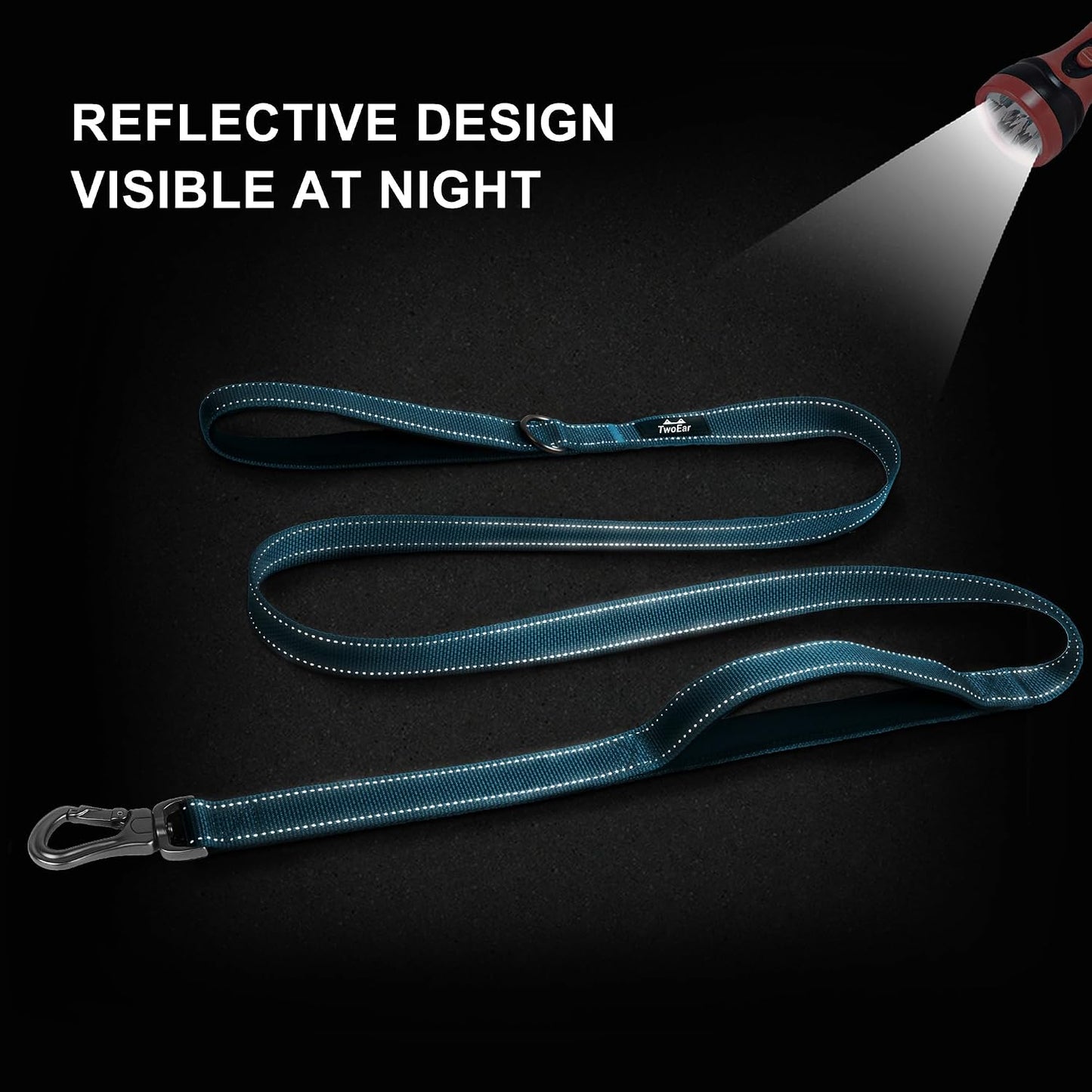 5FT 1IN Heavy Duty Dog Leash for Large Dogs with 2 Padded Handles | Traffic Handle Extra Control, Auto Lock Hook, Strong Reflective Walking Leash for Night Safety, Medium and Large Breeds,Blue