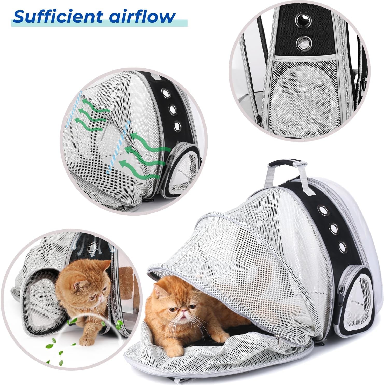 Cat Carrier Backpack, Expandable Bubble Pet Carrier for Cats and Small Dogs, Airline Approved Travel Backpack for Hiking, Walking & Outdoor Adventures - Supports up to 14 Lbs