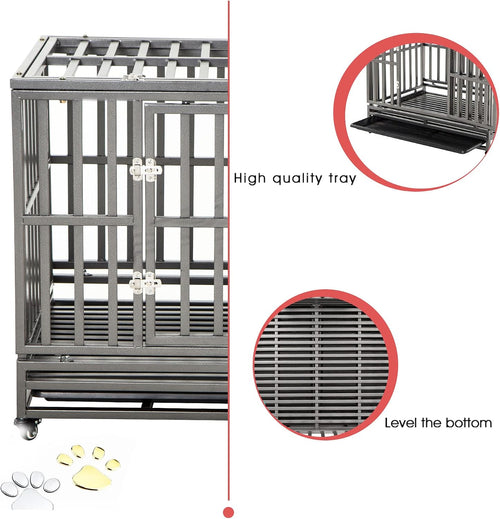 42" Heavy Duty Strong Metal Dog Cage Pet Kennel Crate Playpen Wheels,I Shape, Silver … …