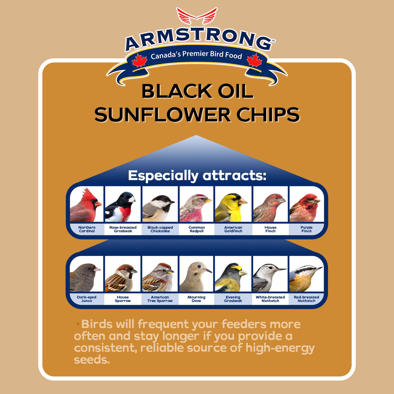 Armstrong Wild Bird Food Black Oil Sunflower Chips, 13Lb- for outside Feeders