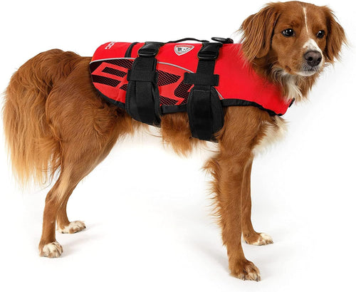 DFD Dog Life Jacket, Dog Life Vest for Swimming - Small, Red | Adjustable Dog Swim Vest, Padded Neoprene Straps, Grab Handle, 50% More Flotation Material, Reflective Trim, Stays Upright