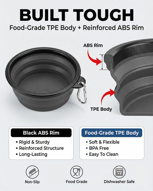 Collapsible Dog Bowls for Travel, 2-Pack Dog Portable Water Bowl for Dogs Cats Pet Foldable Feeding Watering Dish for Traveling Camping with Carabiners, BPA Free (Black+Grey, Medium)