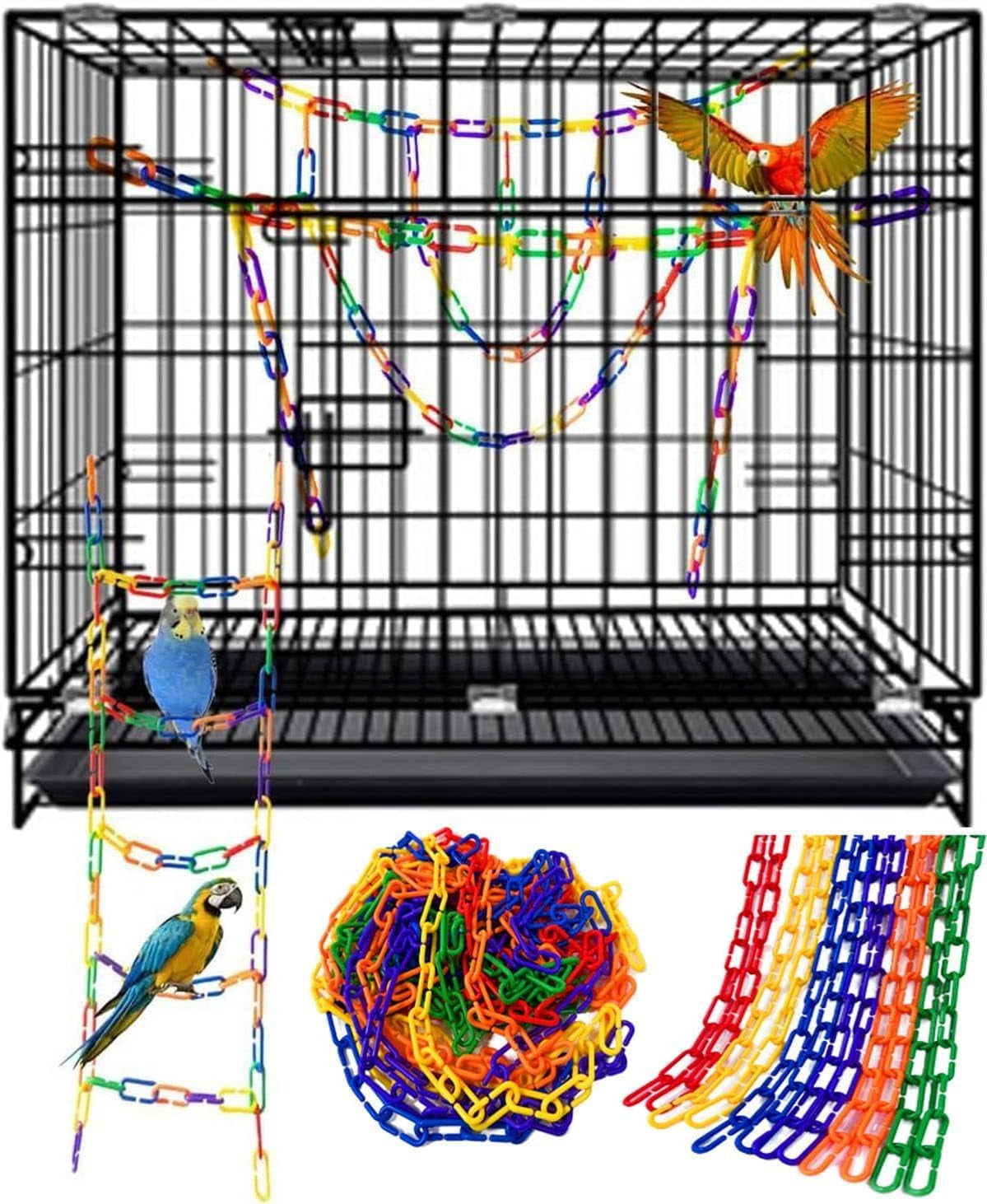 200Pcs Rainbow C-Clips Plastic Chain Links for Birds & Small Pets | Non-Toxic Safe & Durable. Chew-Resistant for Indoor/Outdoor. C-Clip Snaps Together Easily. Plastic Chain Toy for Small Pets