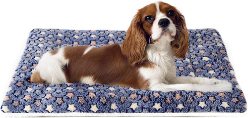 Dog Crate Pad Bed Ultra Soft Pet Mat Star Print Blue 23 X 18 Inch | Washable Crate Mat for Small Medium Large Dogs, Reversible Fleece Dog Crate Kennel Mat Flat Cat Bed Liner